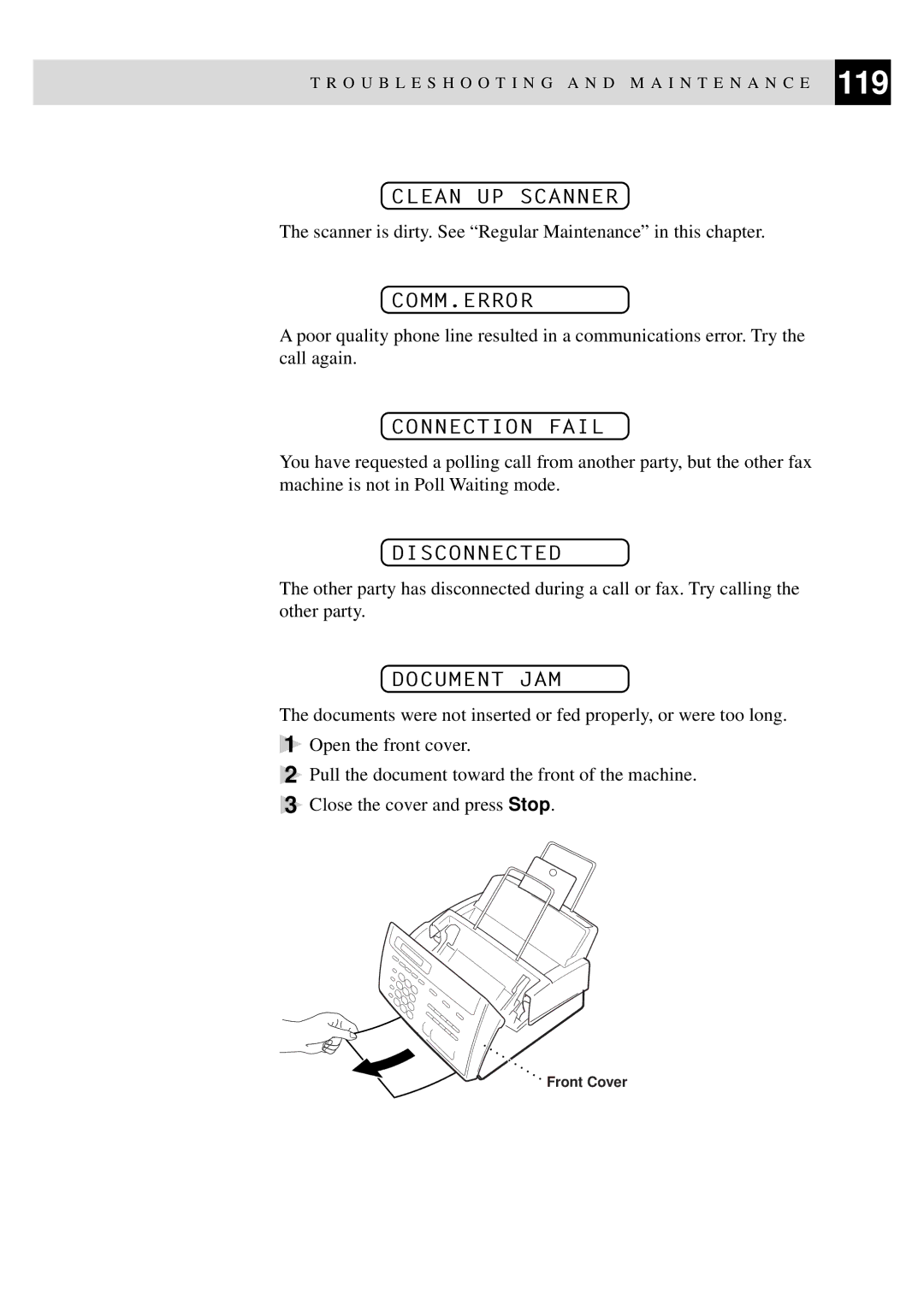 Brother FAX-930, MFC-925, FAX-940 E-mail, FAX-920 Clean UP Scanner, Comm.Error, Connection Fail, Disconnected, Document JAM 