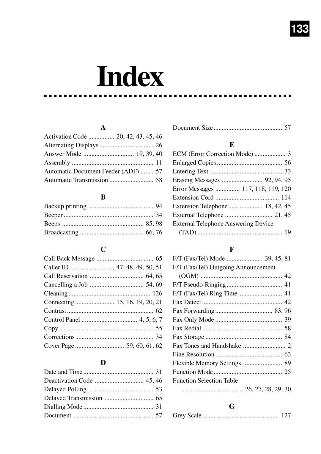 Brother FAX-920, MFC-925, FAX-930, FAX-940 E-mail manual Index 