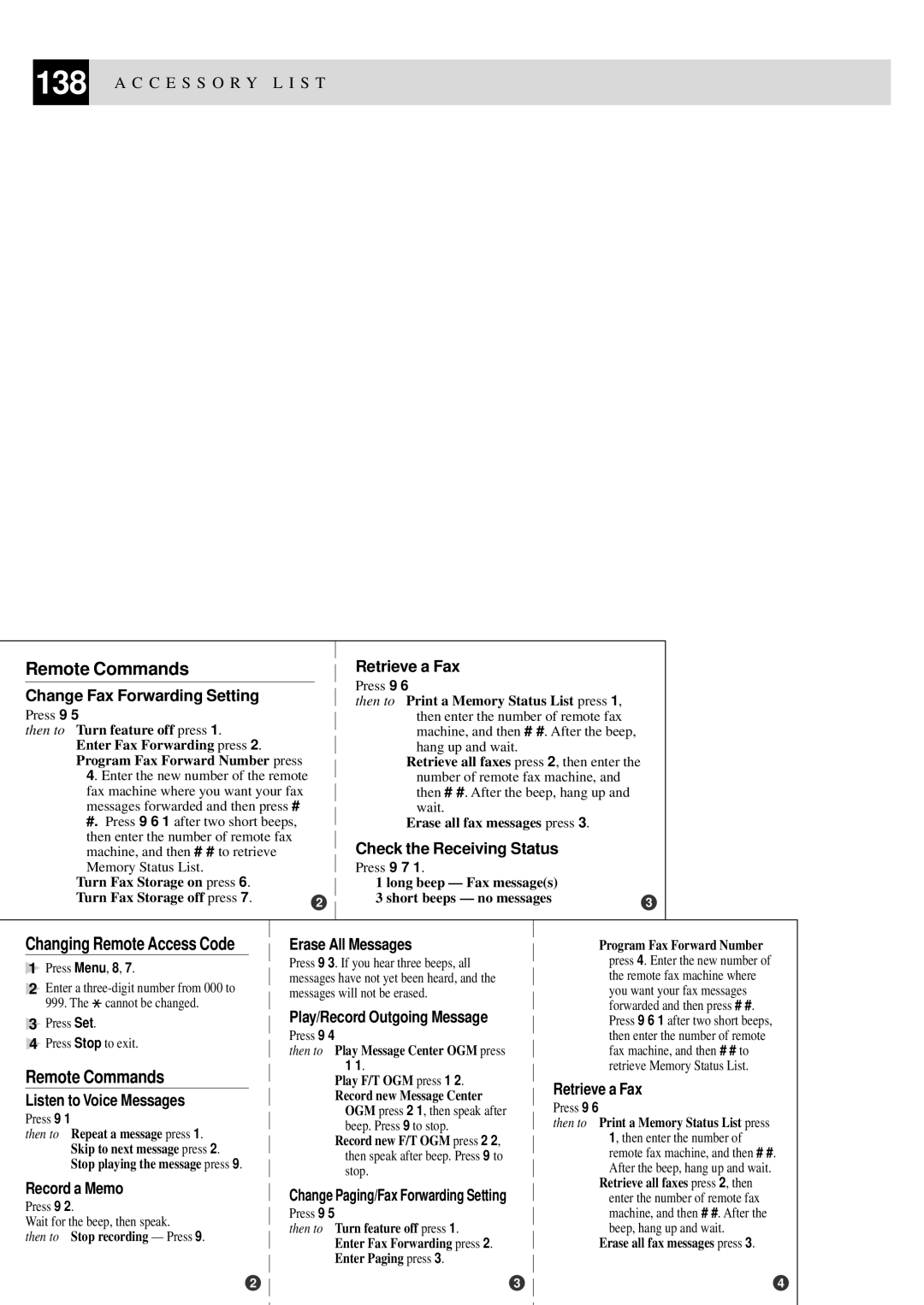 Brother MFC-925, FAX-930, FAX-940 E-mail, FAX-920 manual Remote Commands 