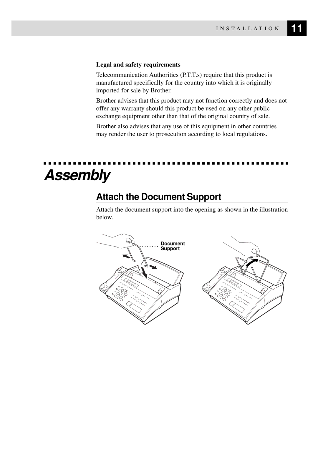 Brother FAX-930, MFC-925, FAX-940 E-mail, FAX-920 manual Assembly, Attach the Document Support 