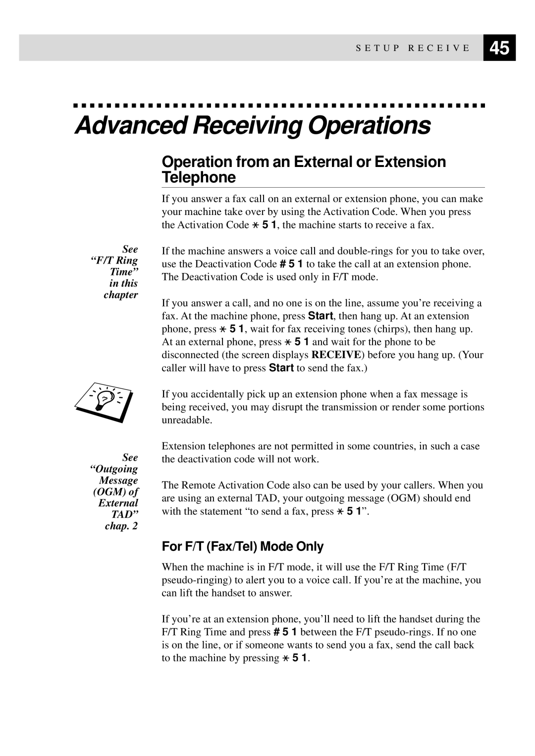 Brother FAX-920, MFC-925, FAX-930 manual Advanced Receiving Operations, Operation from an External or Extension Telephone 