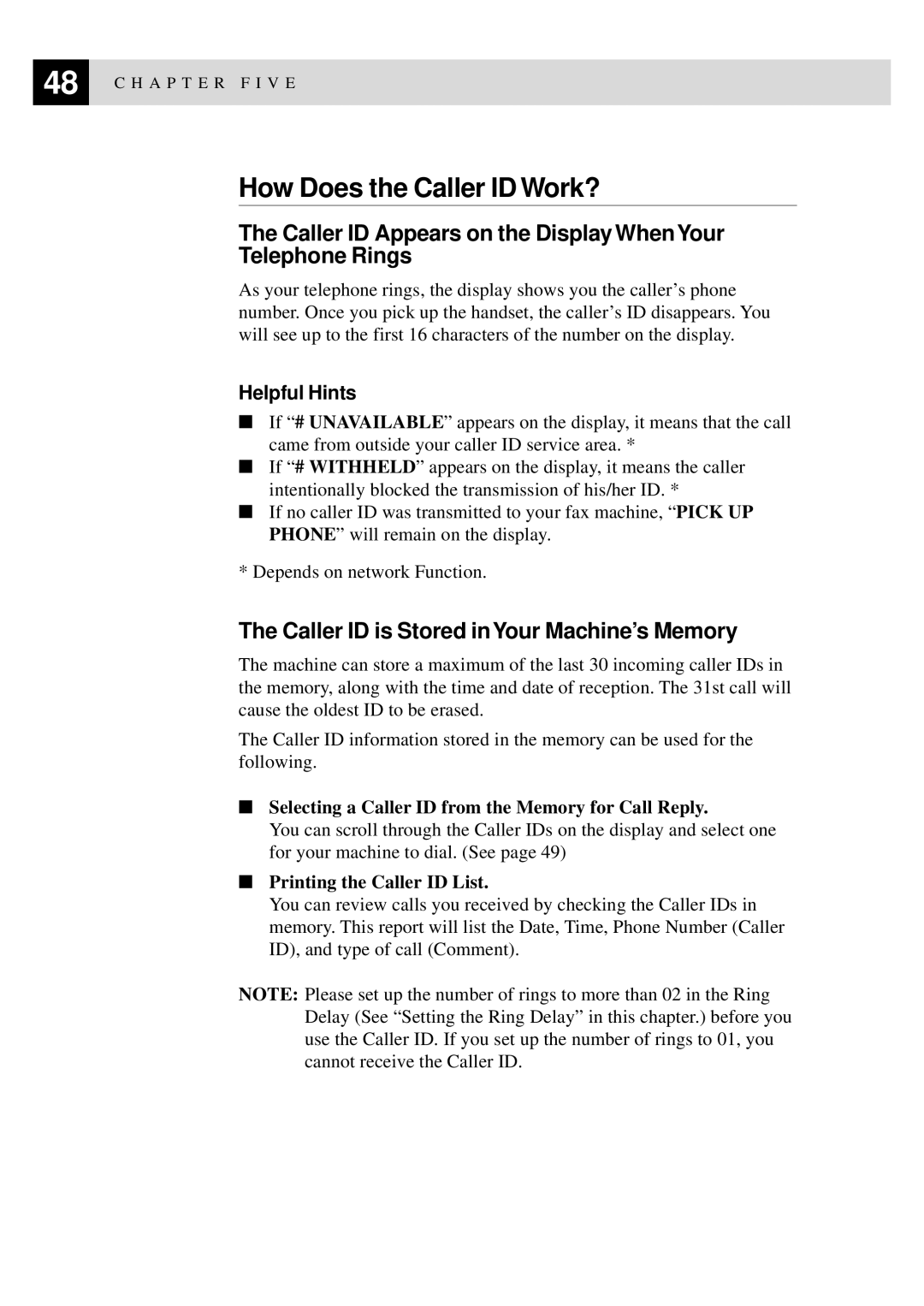 Brother FAX-940 E-mail, MFC-925 How Does the Caller ID Work?, Caller ID Appears on the Display When Your Telephone Rings 