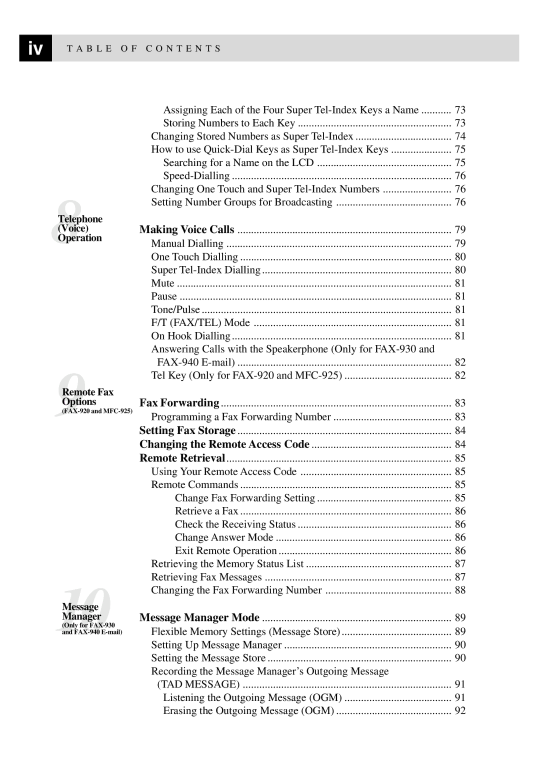 Brother FAX-920, MFC-925, FAX-930, FAX-940 E-mail manual Recording the Message Manager’s Outgoing Message 