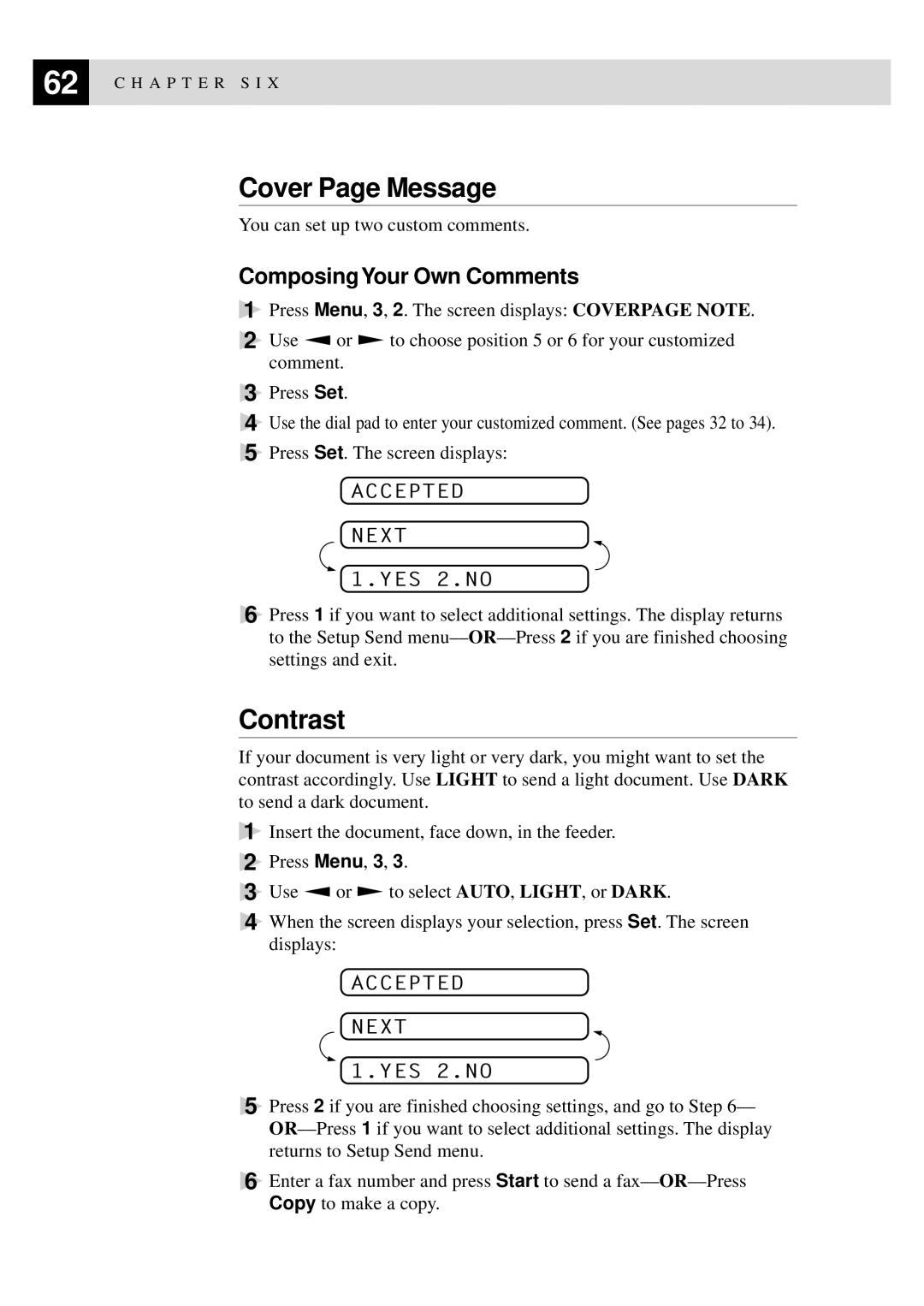 Brother MFC-925, FAX-930, FAX-940 E-mail, FAX-920 manual Cover Page Message, Contrast, Composing Your Own Comments 