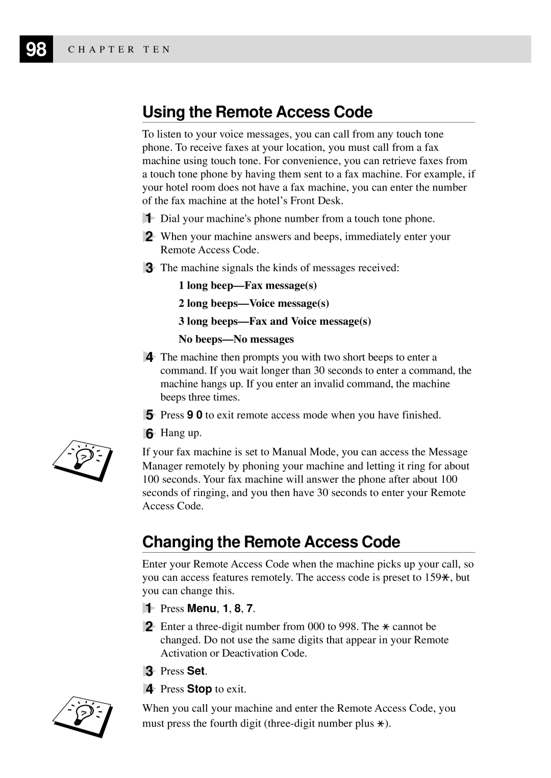 Brother MFC-9550 manual Using the Remote Access Code, Changing the Remote Access Code 