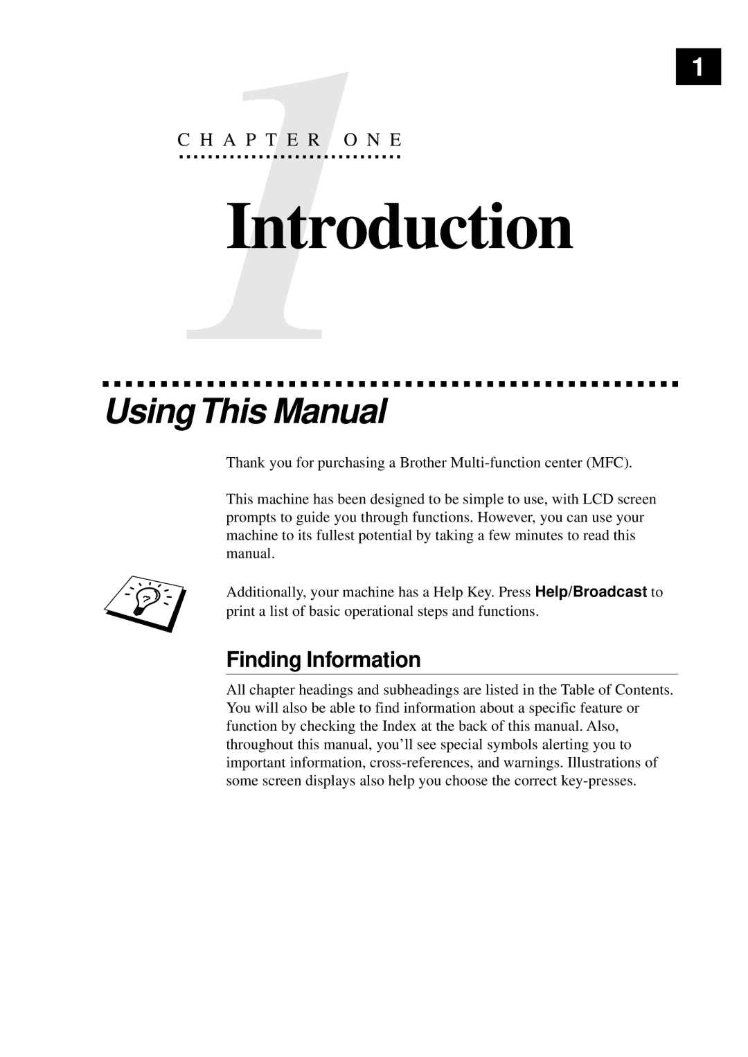 Brother MFC-9550 manual Introduction, UsingThis Manual, Finding Information 