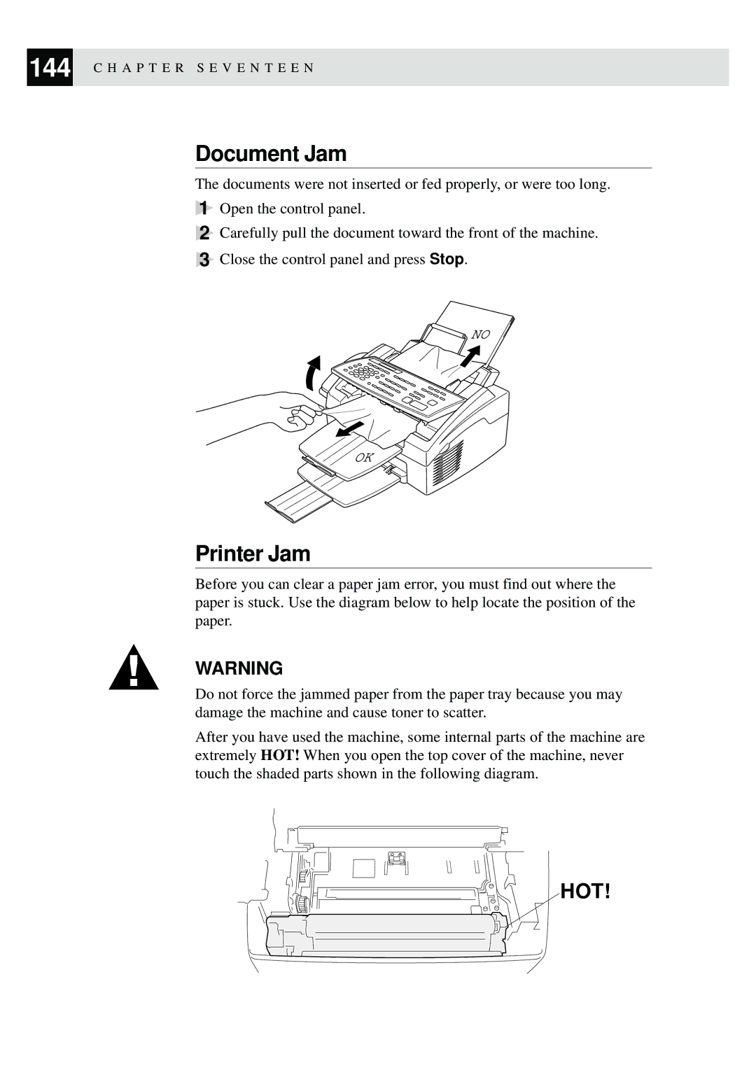 Brother MFC-9550 manual Document Jam, Printer Jam 