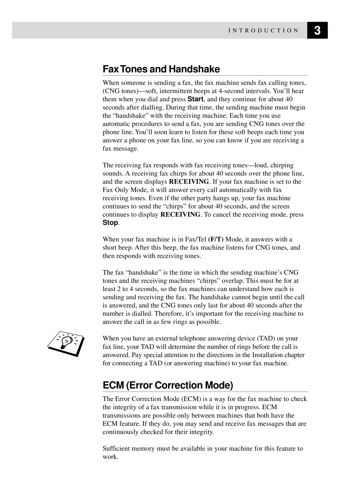 Brother MFC-9550 manual Fax Tones and Handshake, ECM Error Correction Mode 