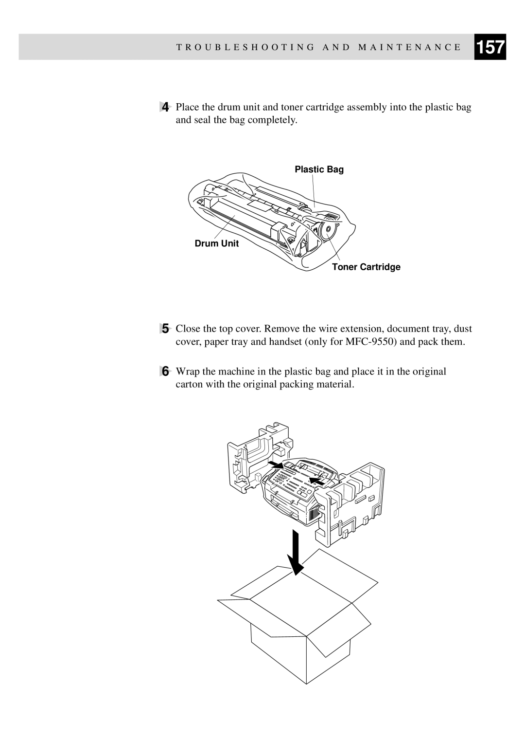 Brother MFC-9550 manual Plastic Bag Drum Unit Toner Cartridge 