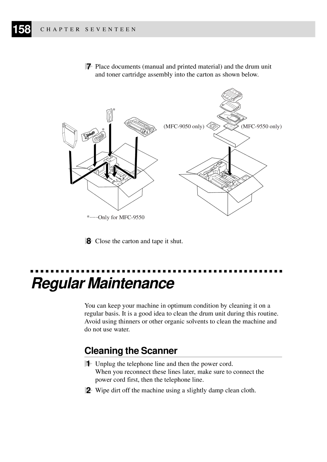 Brother MFC-9550 manual Regular Maintenance, Cleaning the Scanner 