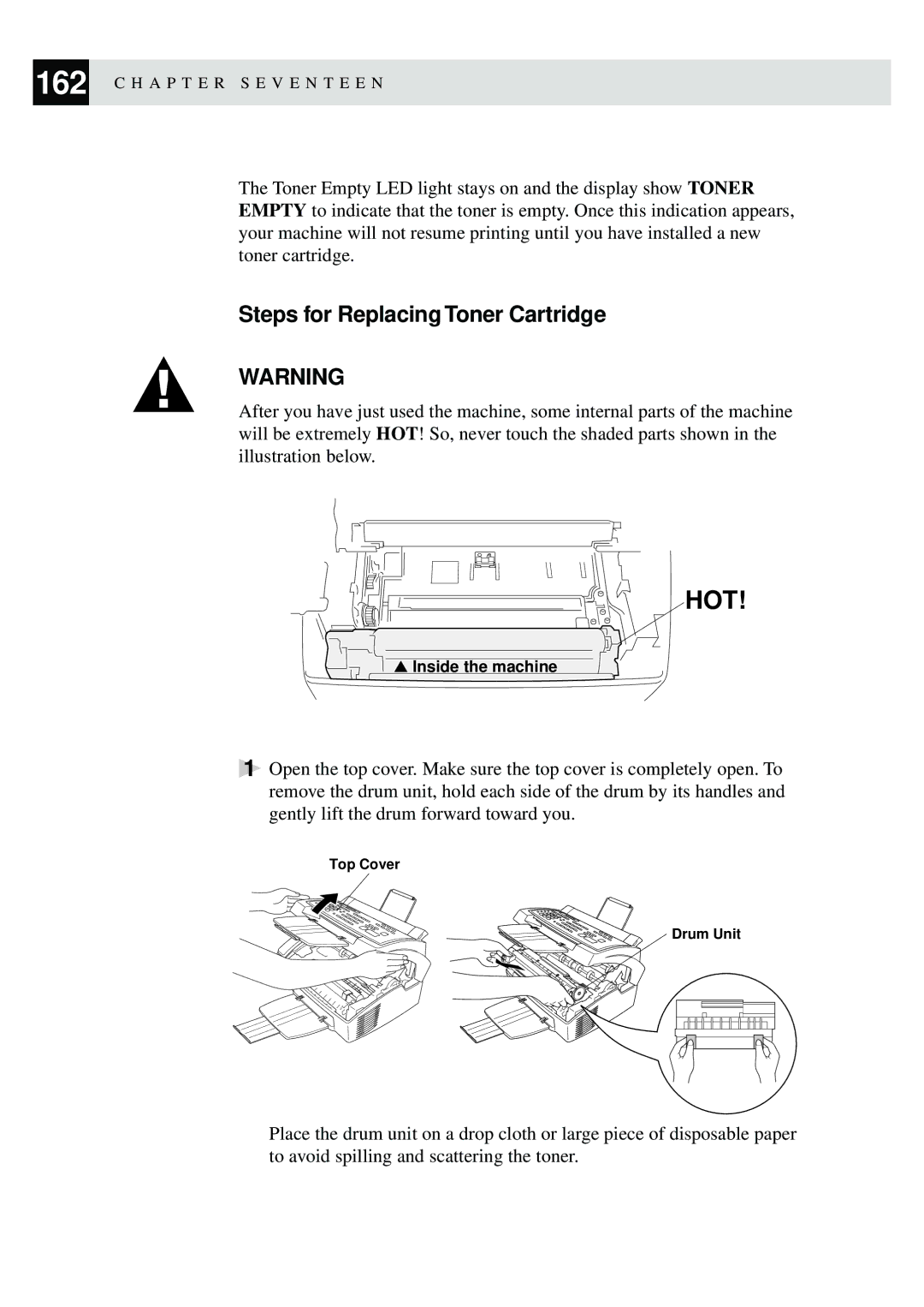 Brother MFC-9550 manual Steps for Replacing Toner Cartridge 