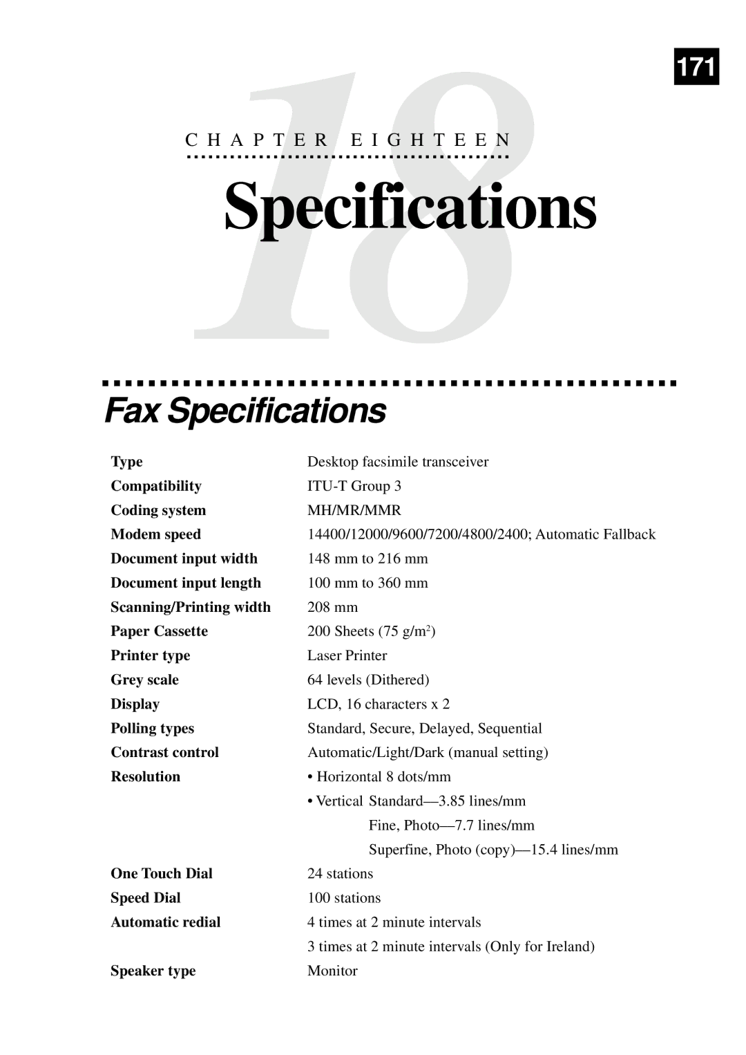 Brother MFC-9550 manual Fax Specifications 