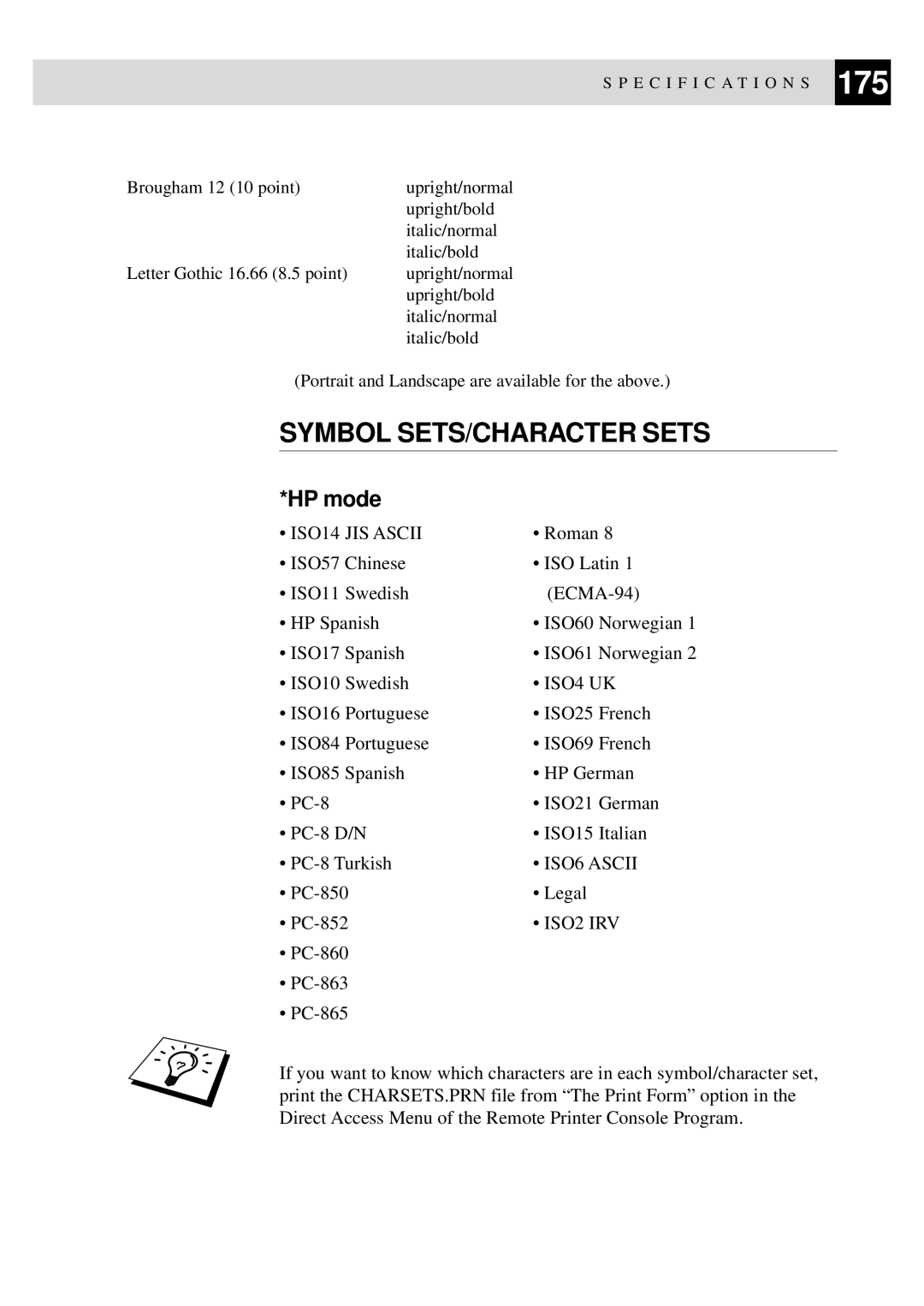 Brother MFC-9550 manual Symbol SETS/CHARACTER Sets, HP mode 