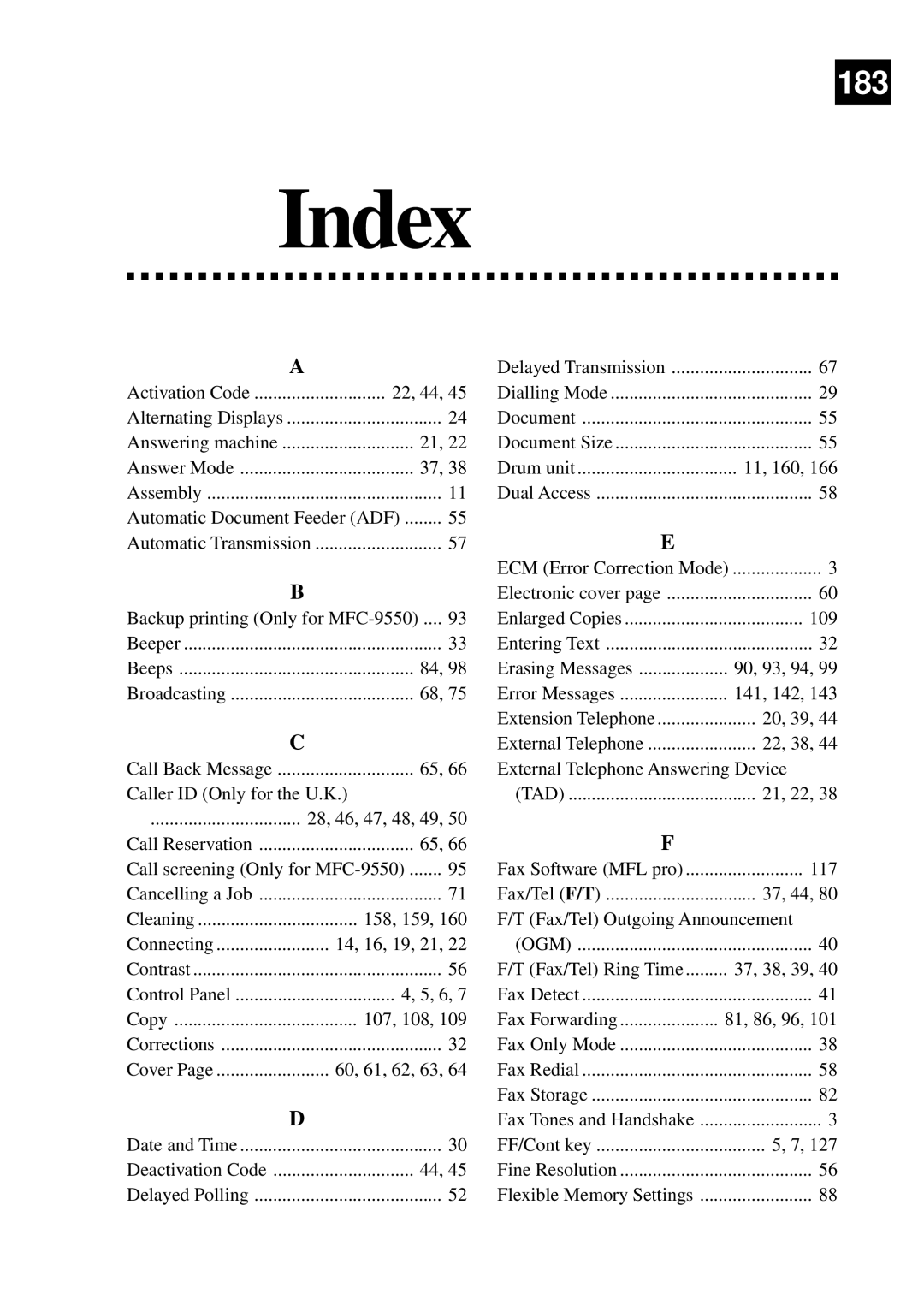 Brother MFC-9550 manual Index 