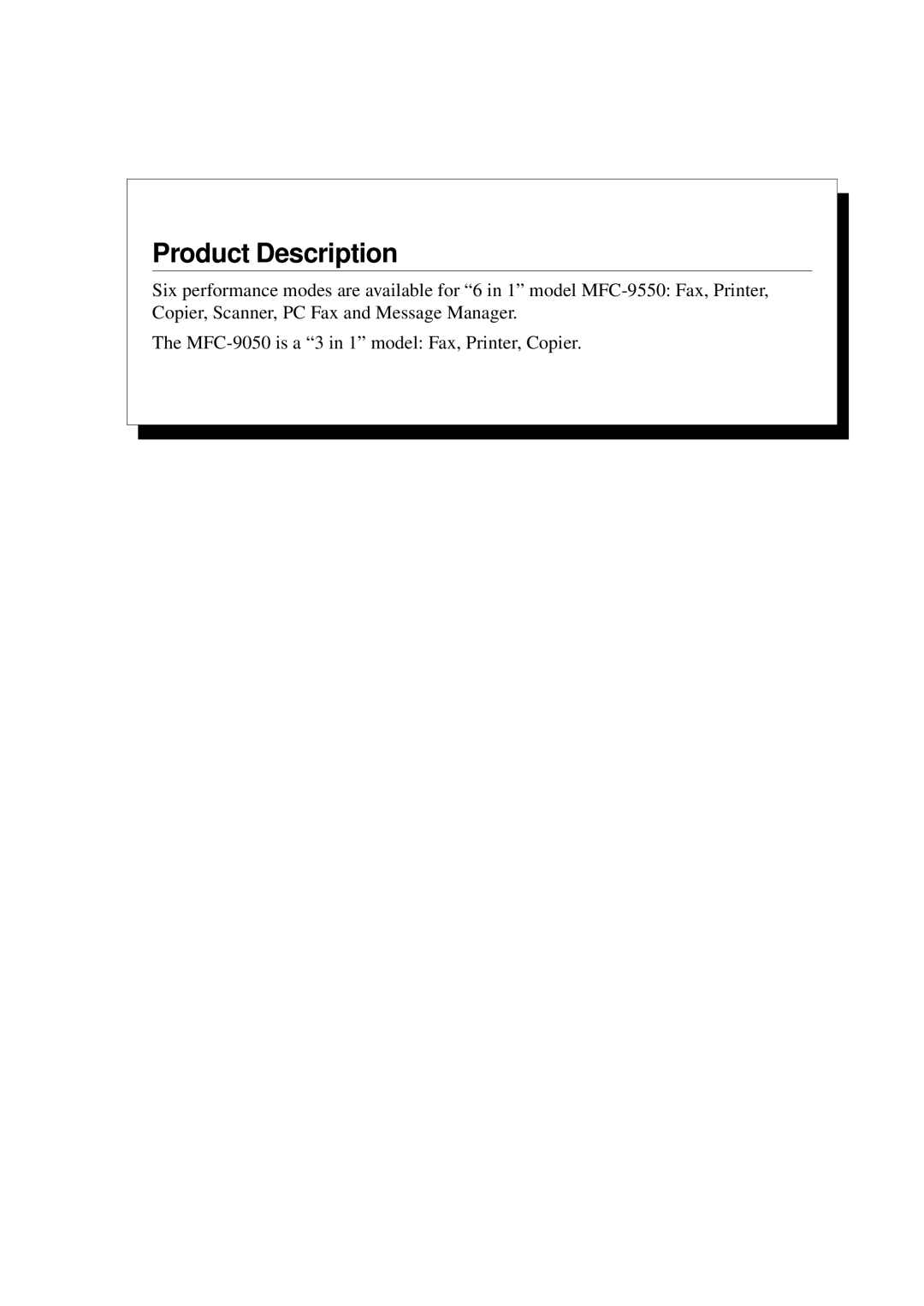 Brother MFC-9550 manual Product Description 