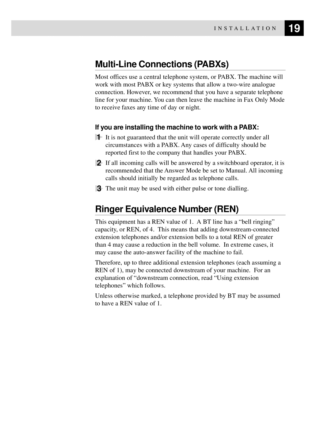 Brother MFC-9550 manual Multi-Line Connections PABXs, Ringer Equivalence Number REN 