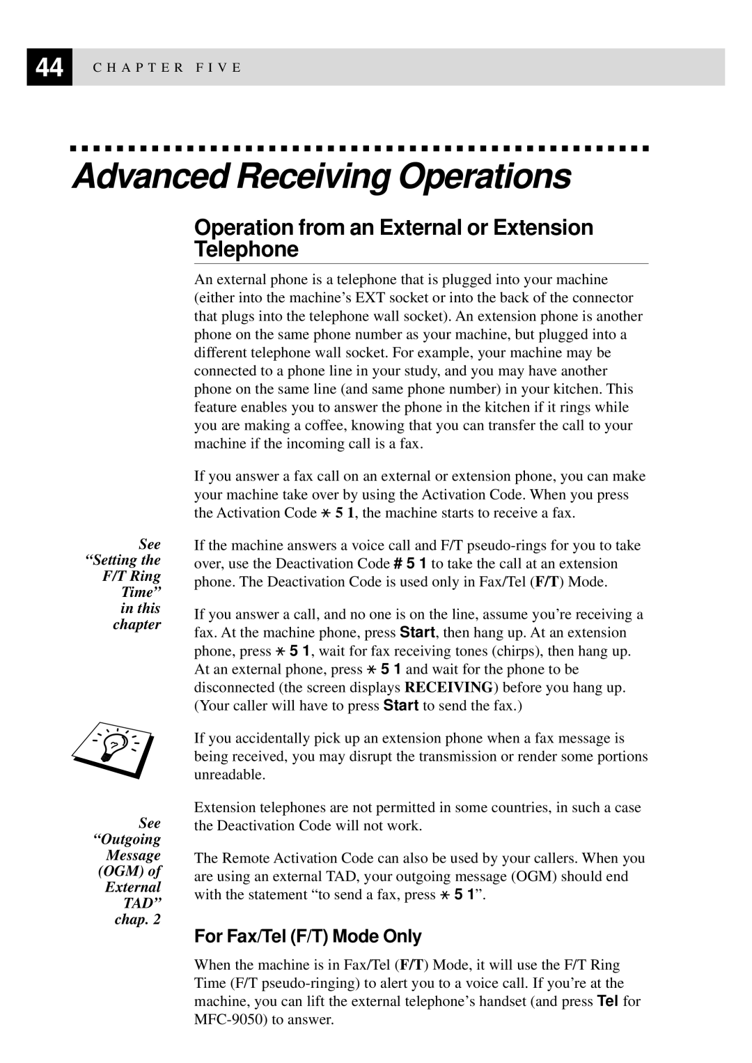 Brother MFC-9550 manual Advanced Receiving Operations, Operation from an External or Extension Telephone 