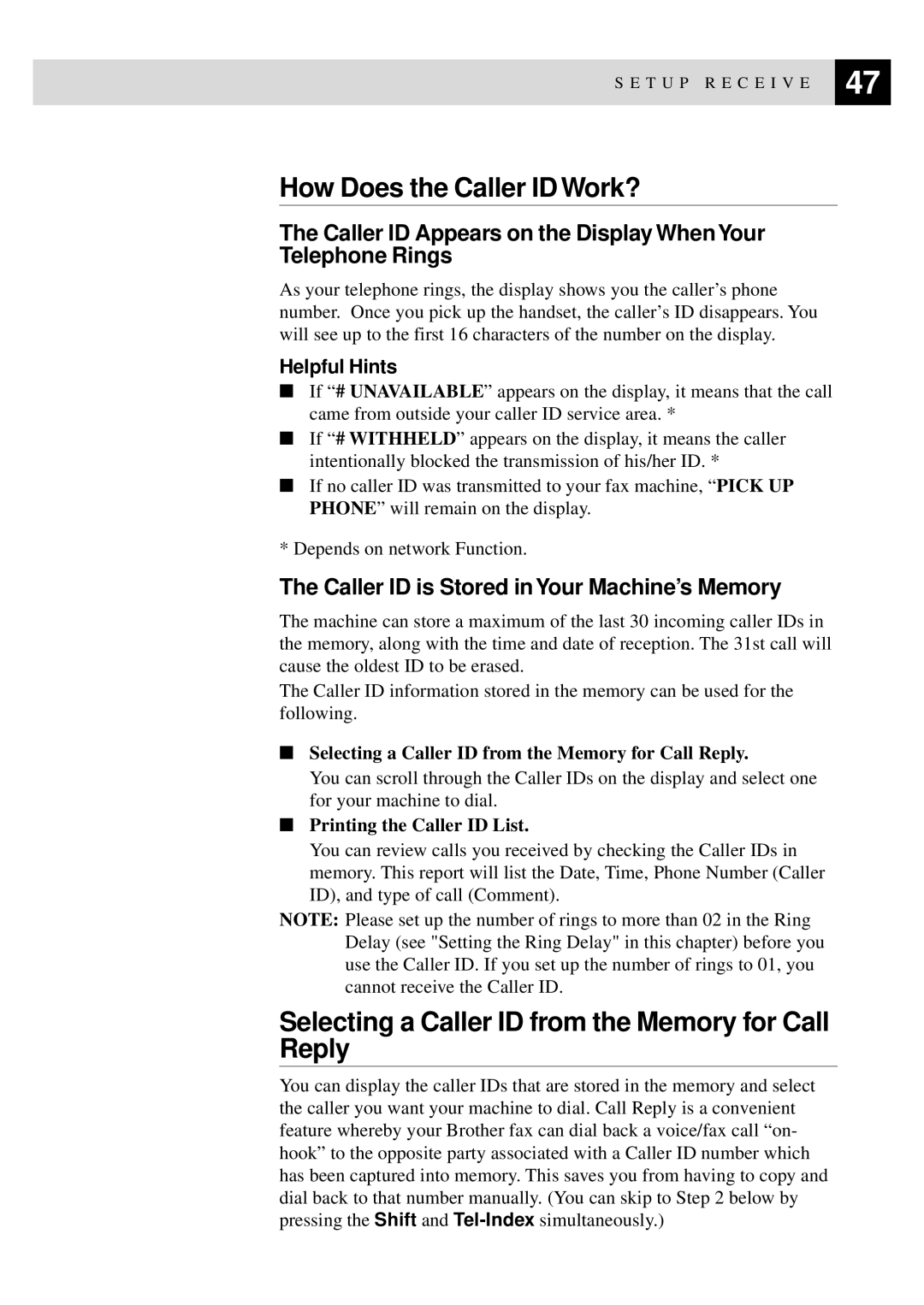 Brother MFC-9550 manual How Does the Caller ID Work?, Selecting a Caller ID from the Memory for Call Reply 