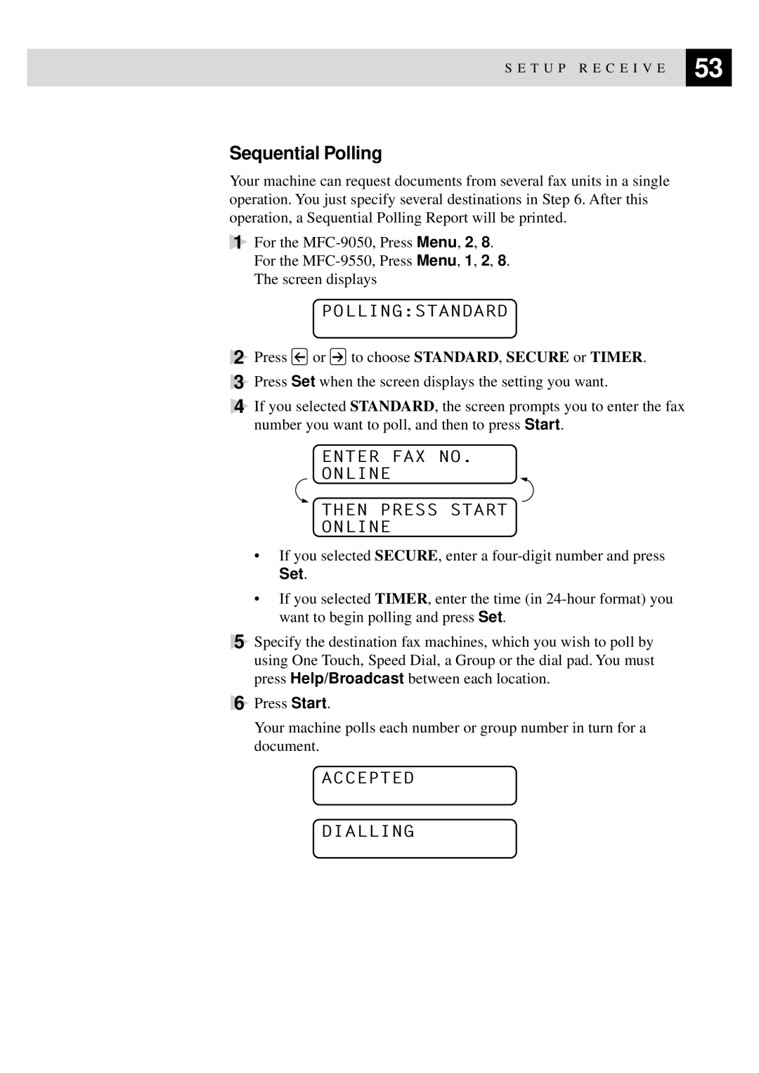 Brother MFC-9550 manual Sequential Polling, Pollingstandard, Accepted Dialling 