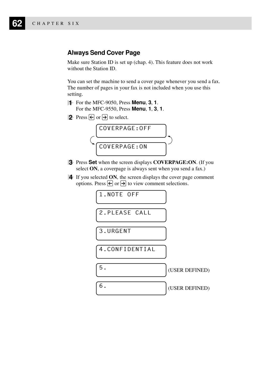 Brother MFC-9550 manual Always Send Cover, Coverpageoff Coverpageon 