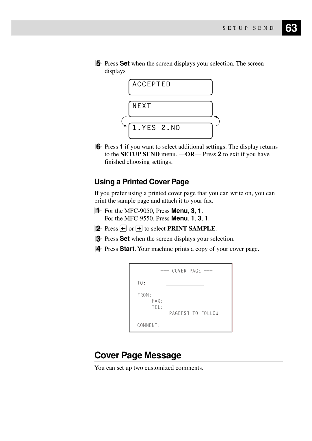 Brother MFC-9550 manual Cover Page Message, Using a Printed Cover 