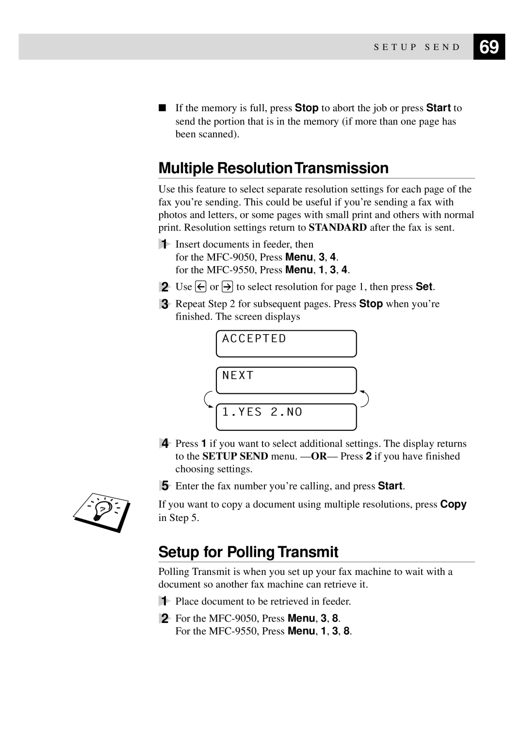 Brother MFC-9550 manual Multiple Resolution Transmission, Setup for Polling Transmit 