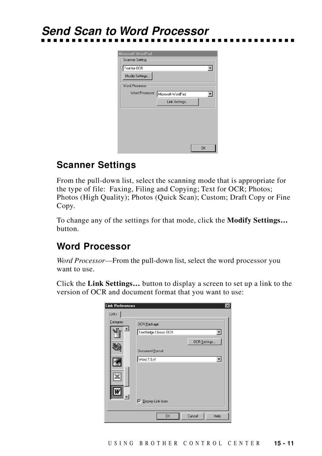 Brother MFC 9600 owner manual Send Scan to Word Processor 