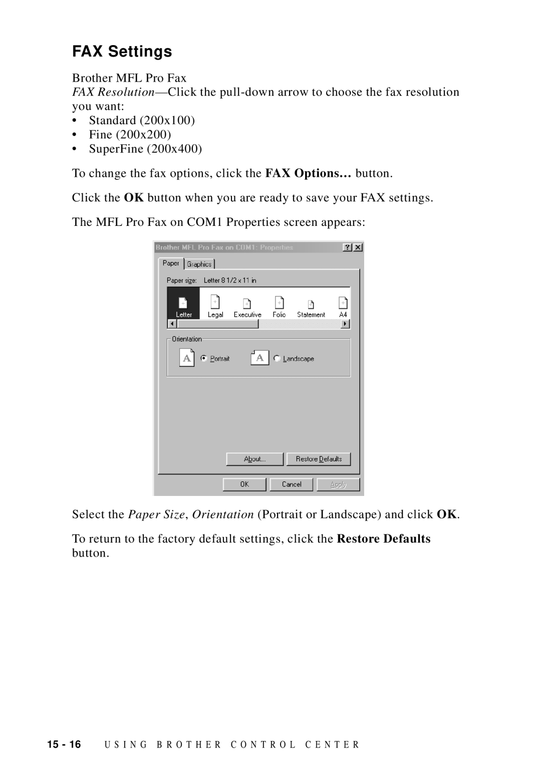 Brother MFC 9600 owner manual FAX Settings 