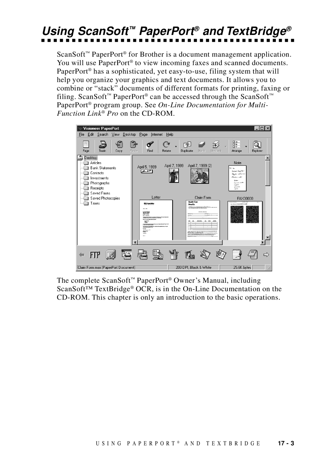 Brother MFC 9600 owner manual Using ScanSoft PaperPort and TextBridge 