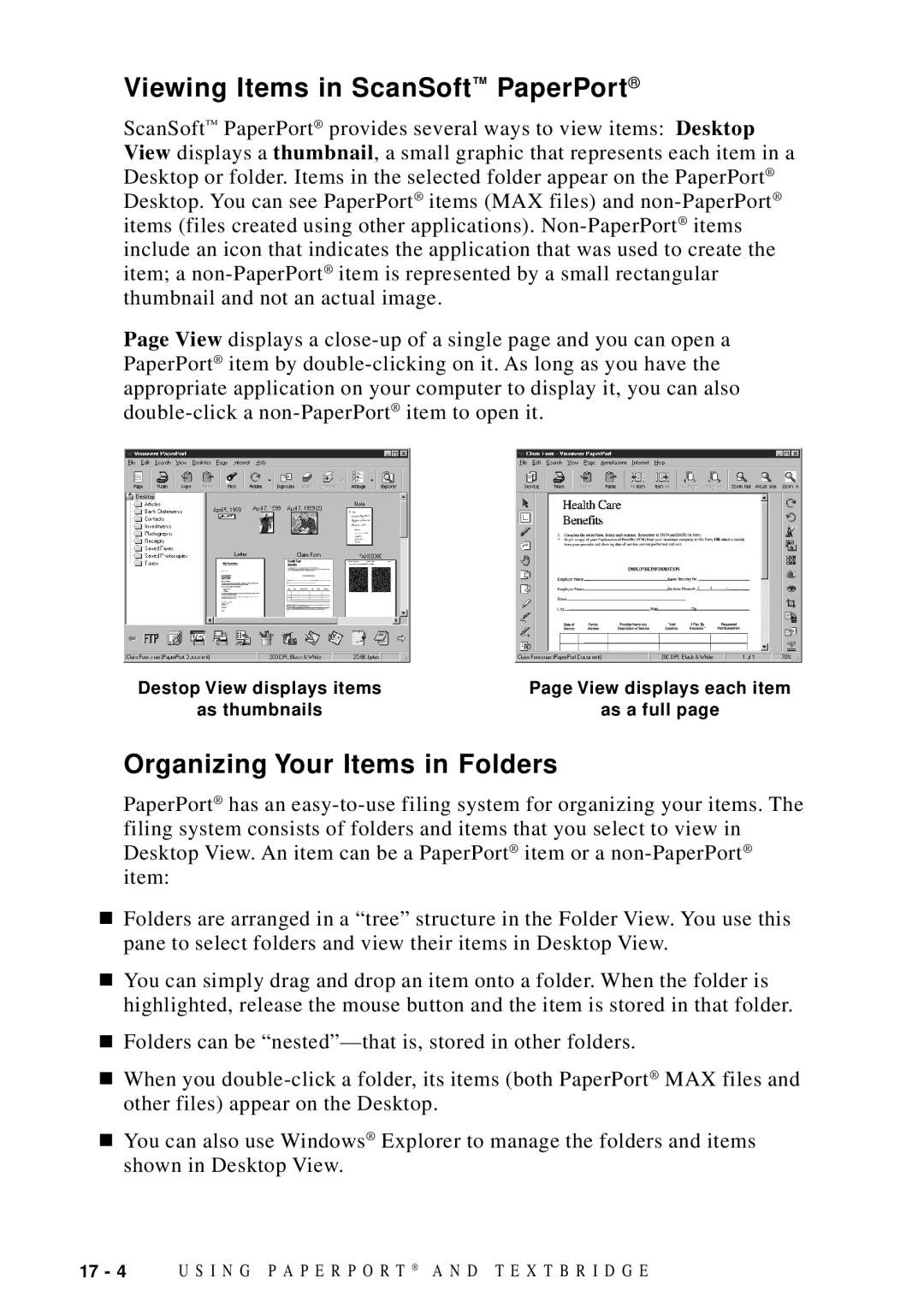 Brother MFC 9600 owner manual Viewing Items in ScanSoft PaperPort, Organizing Your Items in Folders 