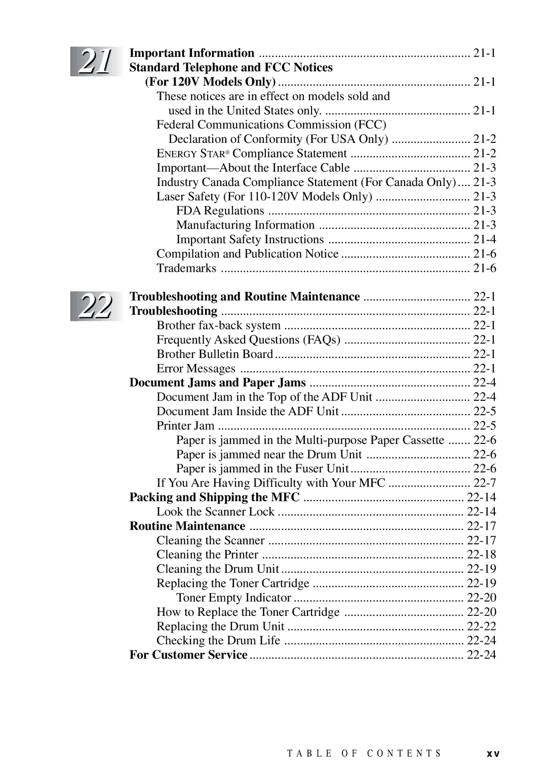 Brother MFC 9600 owner manual Standard Telephone and FCC Notices, Troubleshooting and Routine Maintenance 