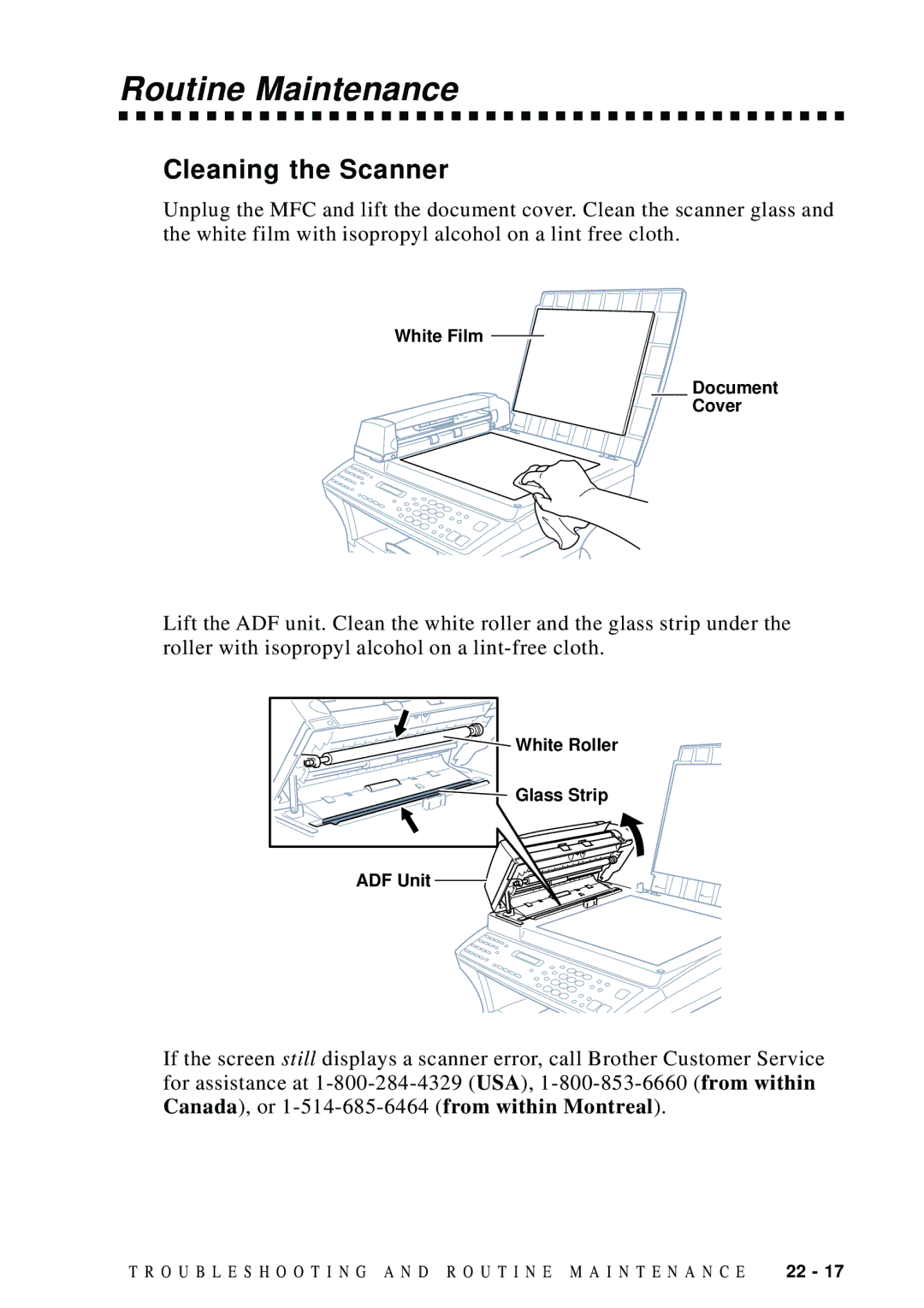 Brother MFC 9600 owner manual Routine Maintenance, Cleaning the Scanner 