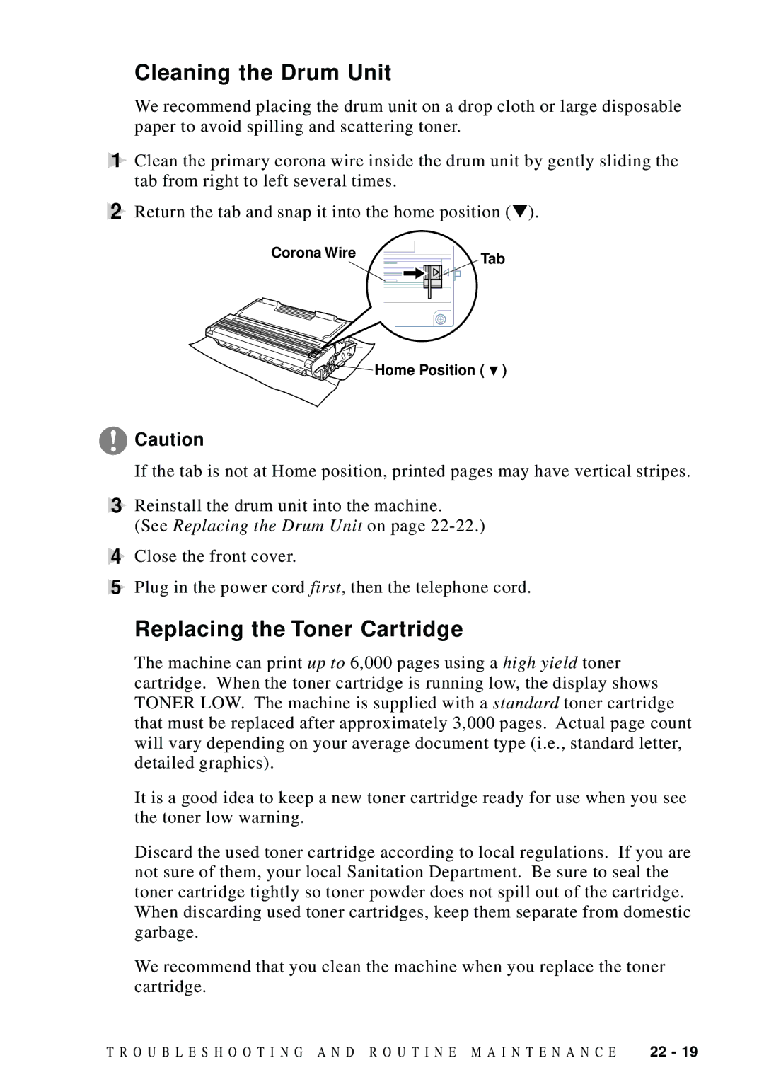 Brother MFC 9600 owner manual Cleaning the Drum Unit, Replacing the Toner Cartridge 