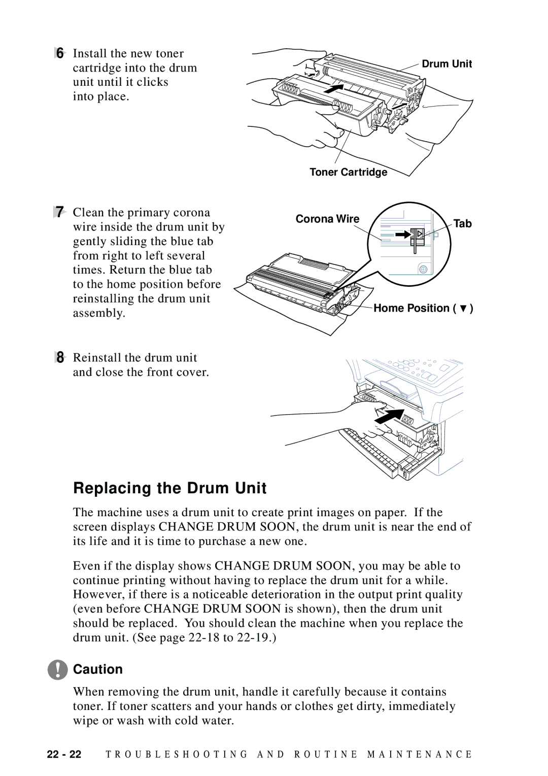 Brother MFC 9600 owner manual Replacing the Drum Unit 