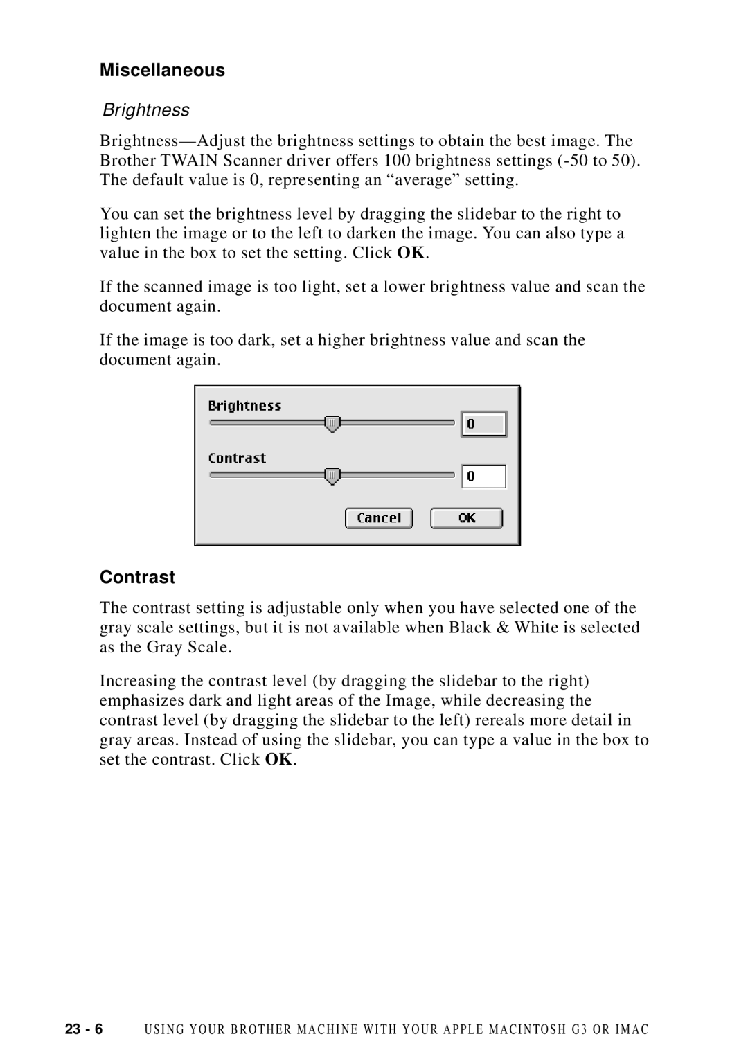 Brother MFC 9600 owner manual Miscellaneous, Contrast 