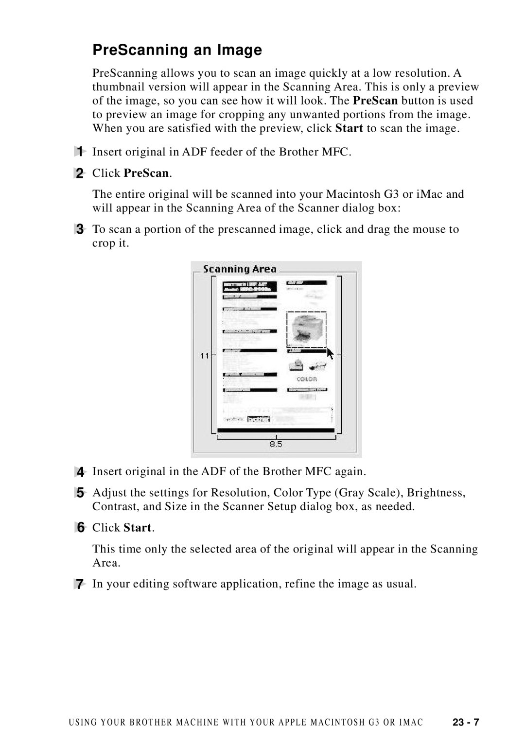 Brother MFC 9600 owner manual PreScanning an Image 