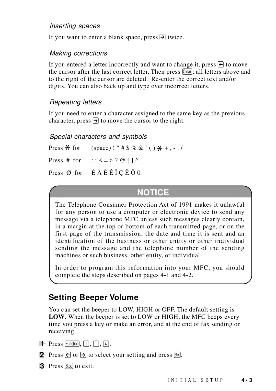 Brother MFC 9600 owner manual Setting Beeper Volume, Making corrections 