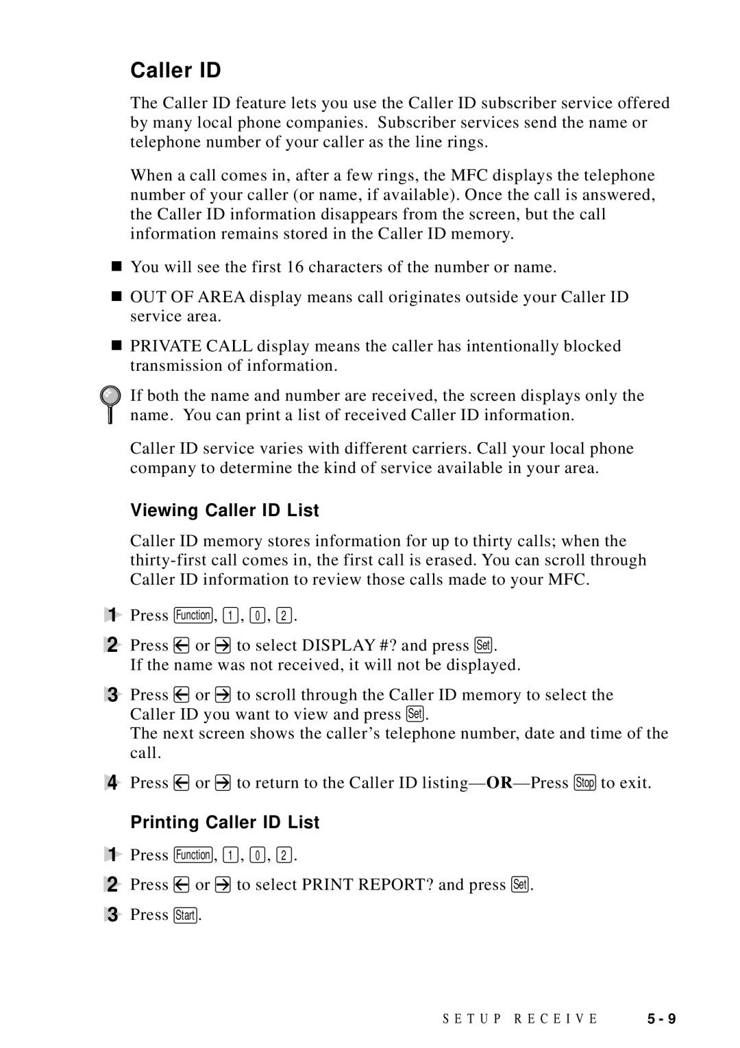 Brother MFC 9600 owner manual Viewing Caller ID List, Printing Caller ID List 