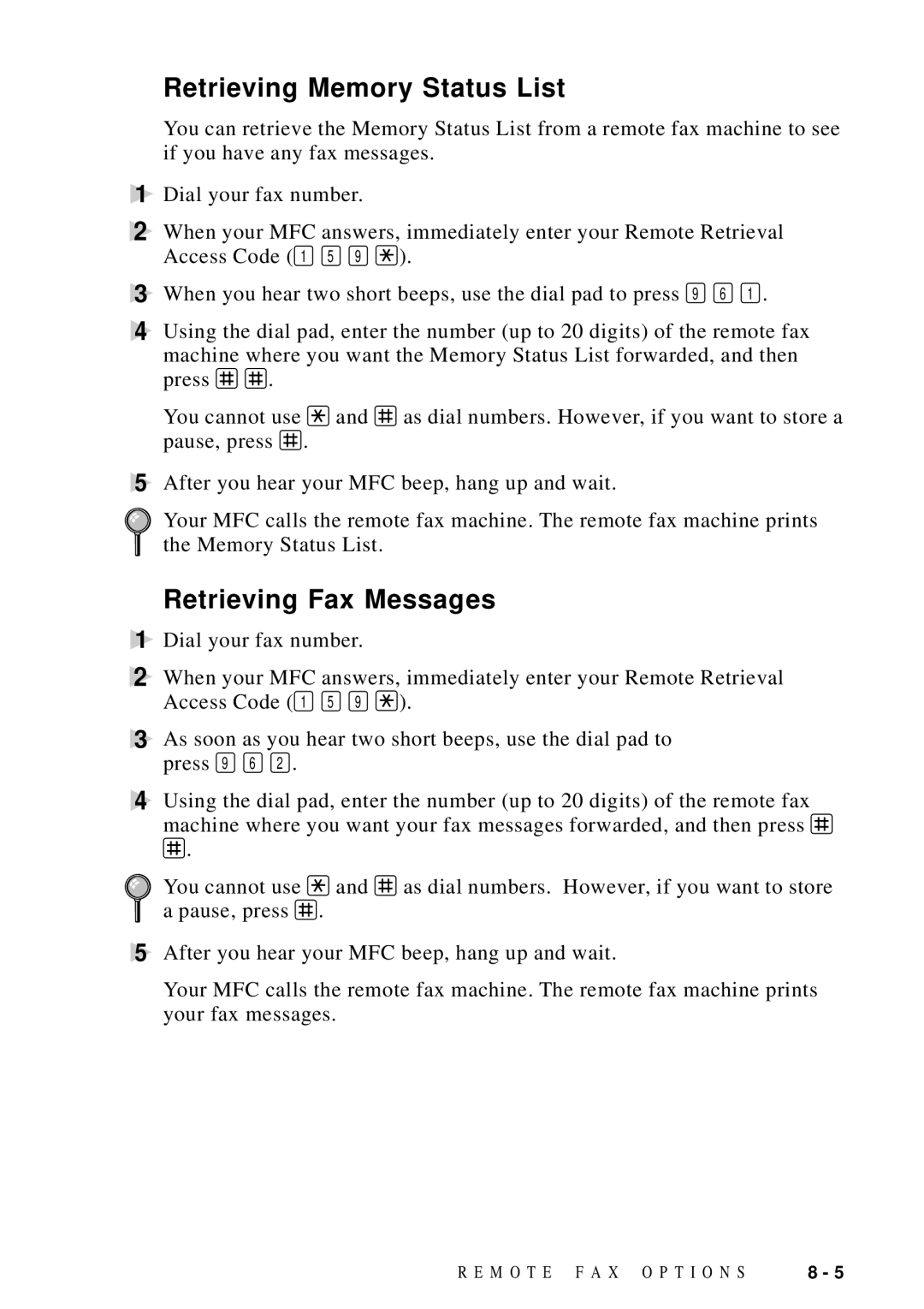 Brother MFC 9600 owner manual Retrieving Memory Status List, Retrieving Fax Messages 