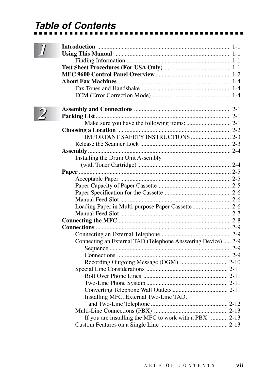 Brother MFC 9600 owner manual Table of Contents 