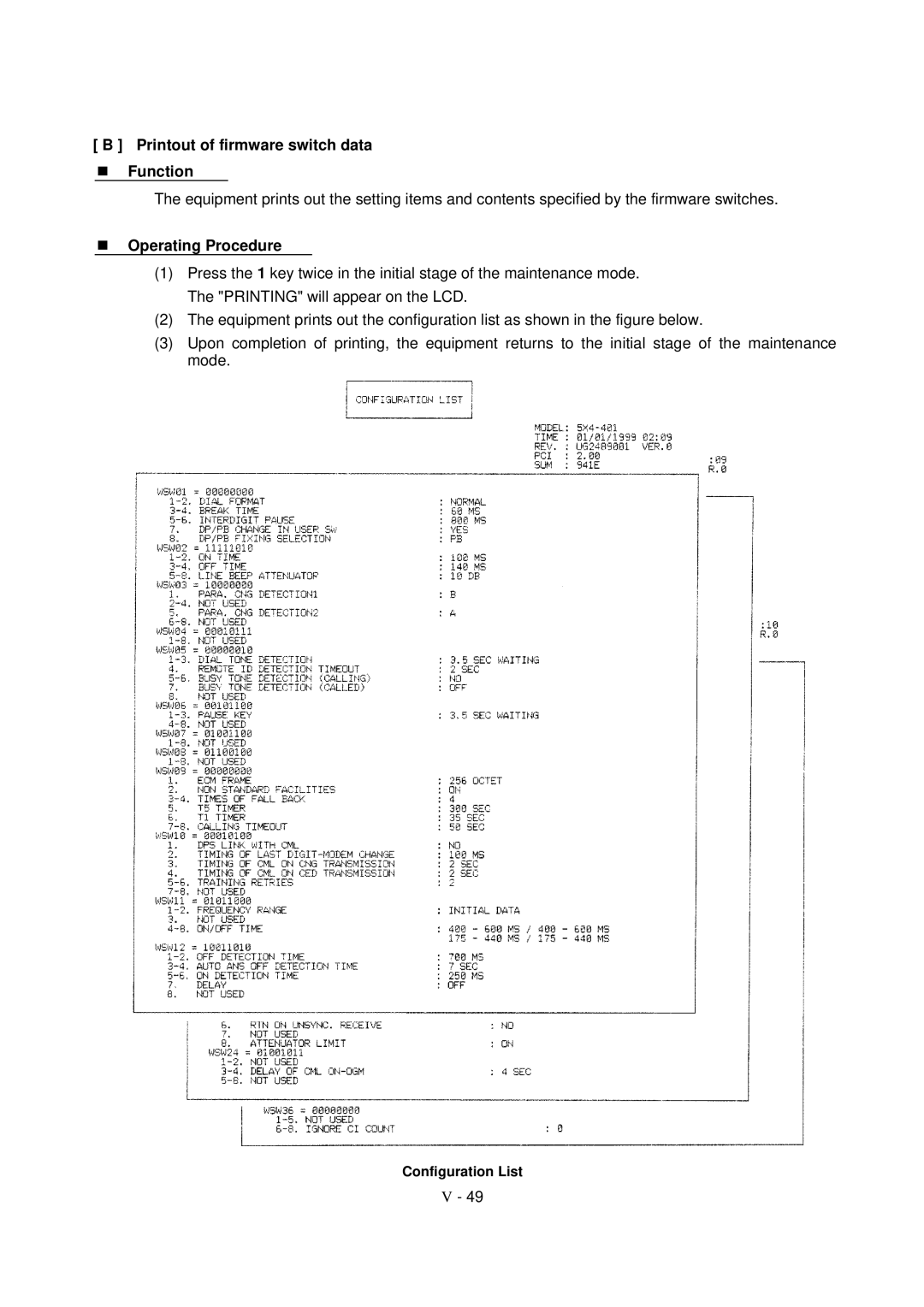 Brother FAX-931, MFC-970MC, FAX-921 service manual Printout of firmware switch data Function, Operating Procedure 