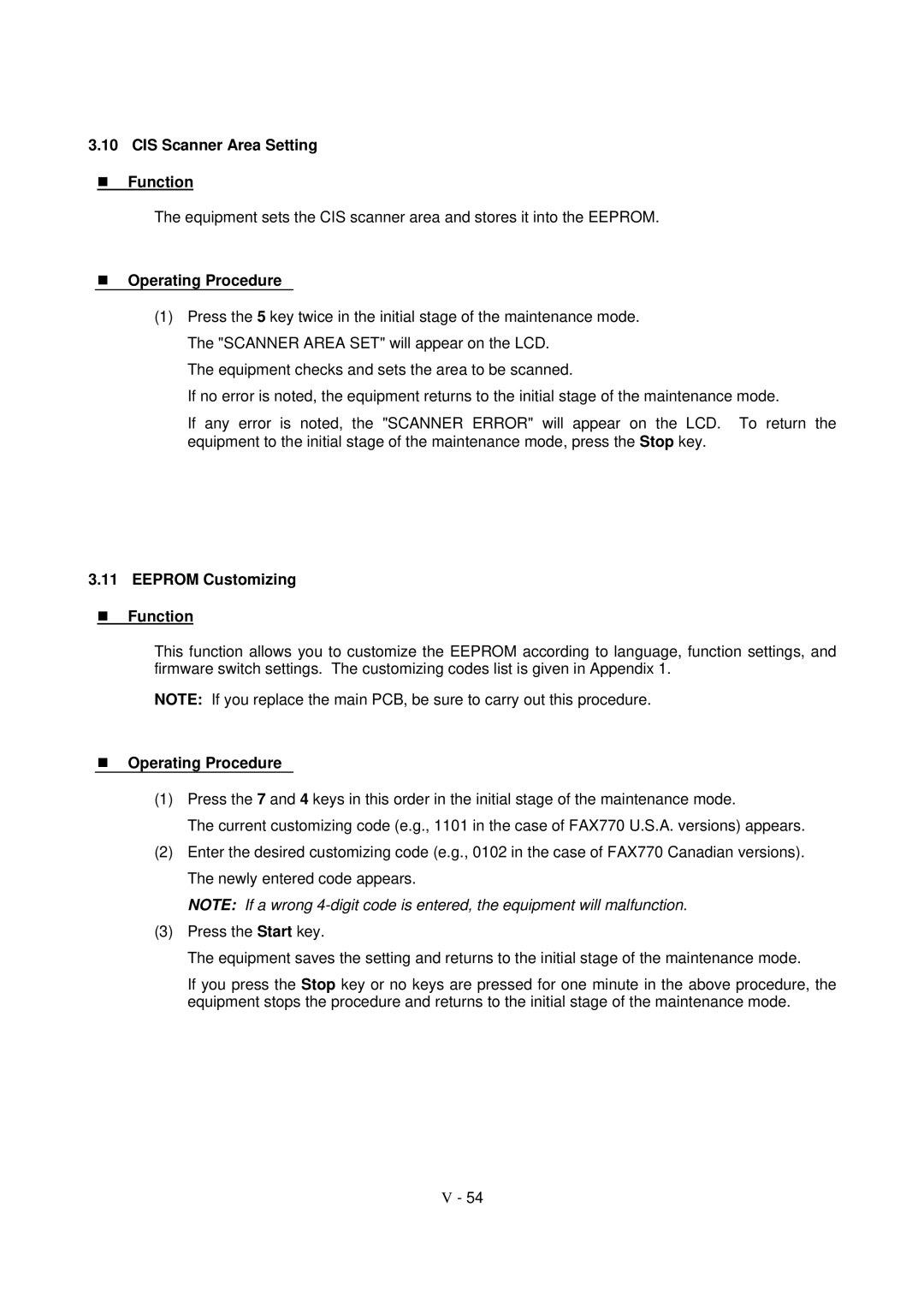 Brother MFC-970MC, FAX-931, FAX-921 service manual CIS Scanner Area Setting Function, Eeprom Customizing Function 