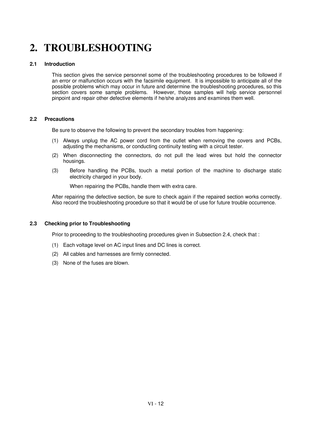 Brother FAX-931, MFC-970MC, FAX-921 service manual Introduction, Precautions, Checking prior to Troubleshooting 