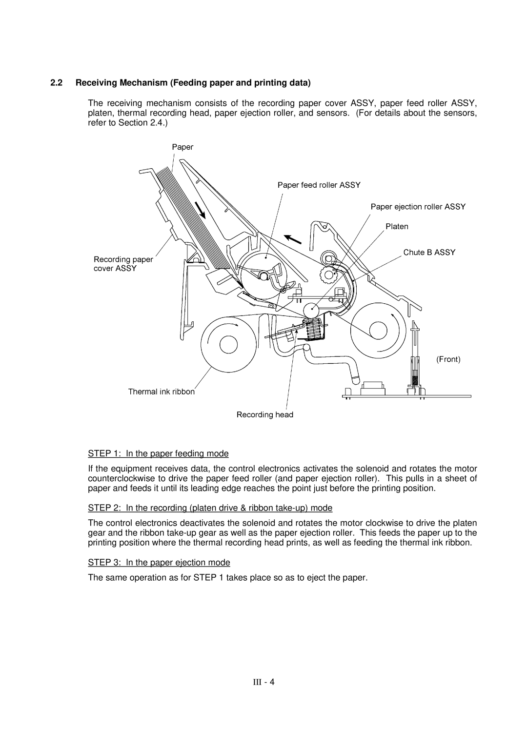 Brother FAX-921, MFC-970MC, FAX-931 service manual Receiving Mechanism Feeding paper and printing data 