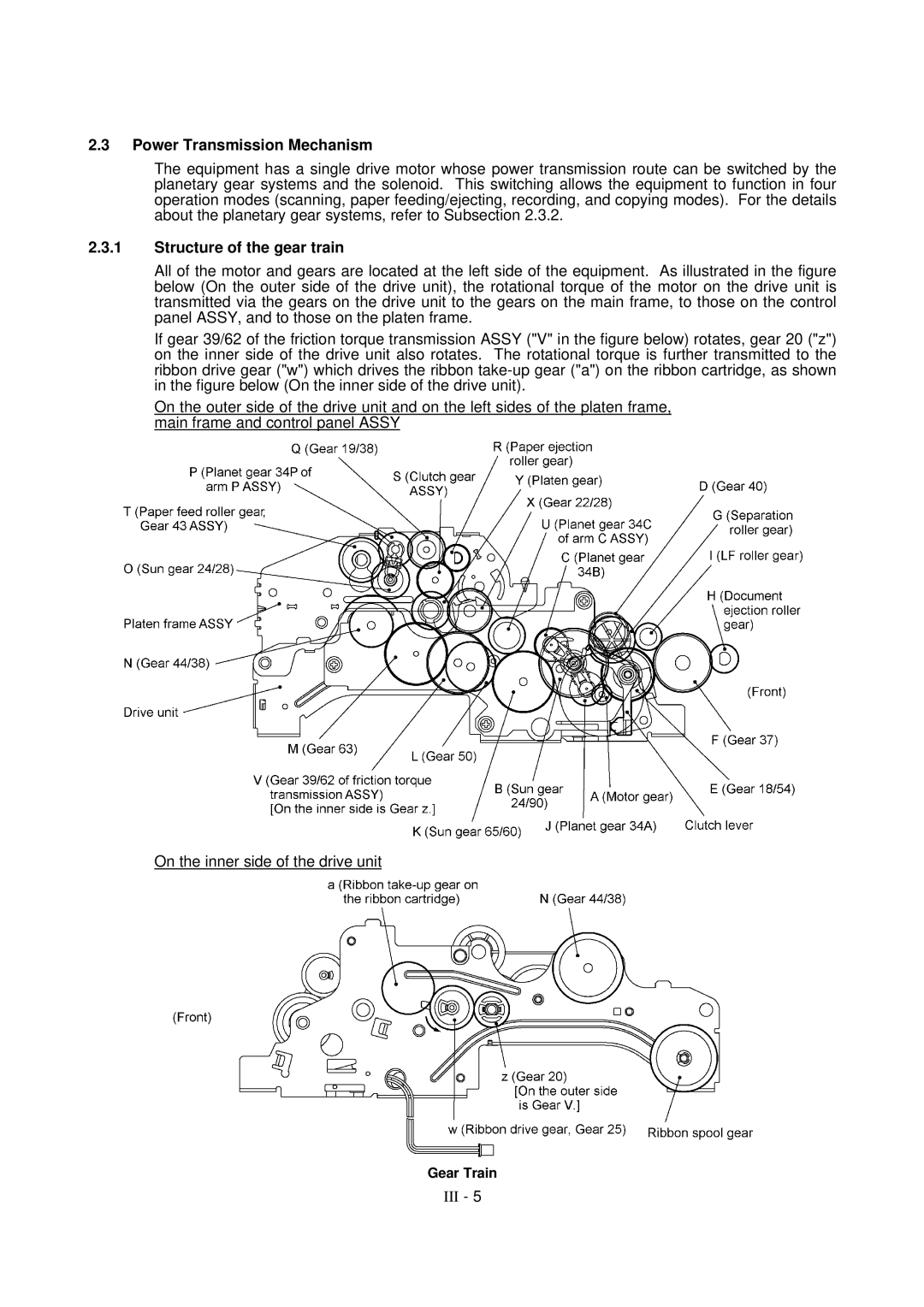 Brother MFC-970MC, FAX-931, FAX-921 service manual Power Transmission Mechanism, Structure of the gear train 