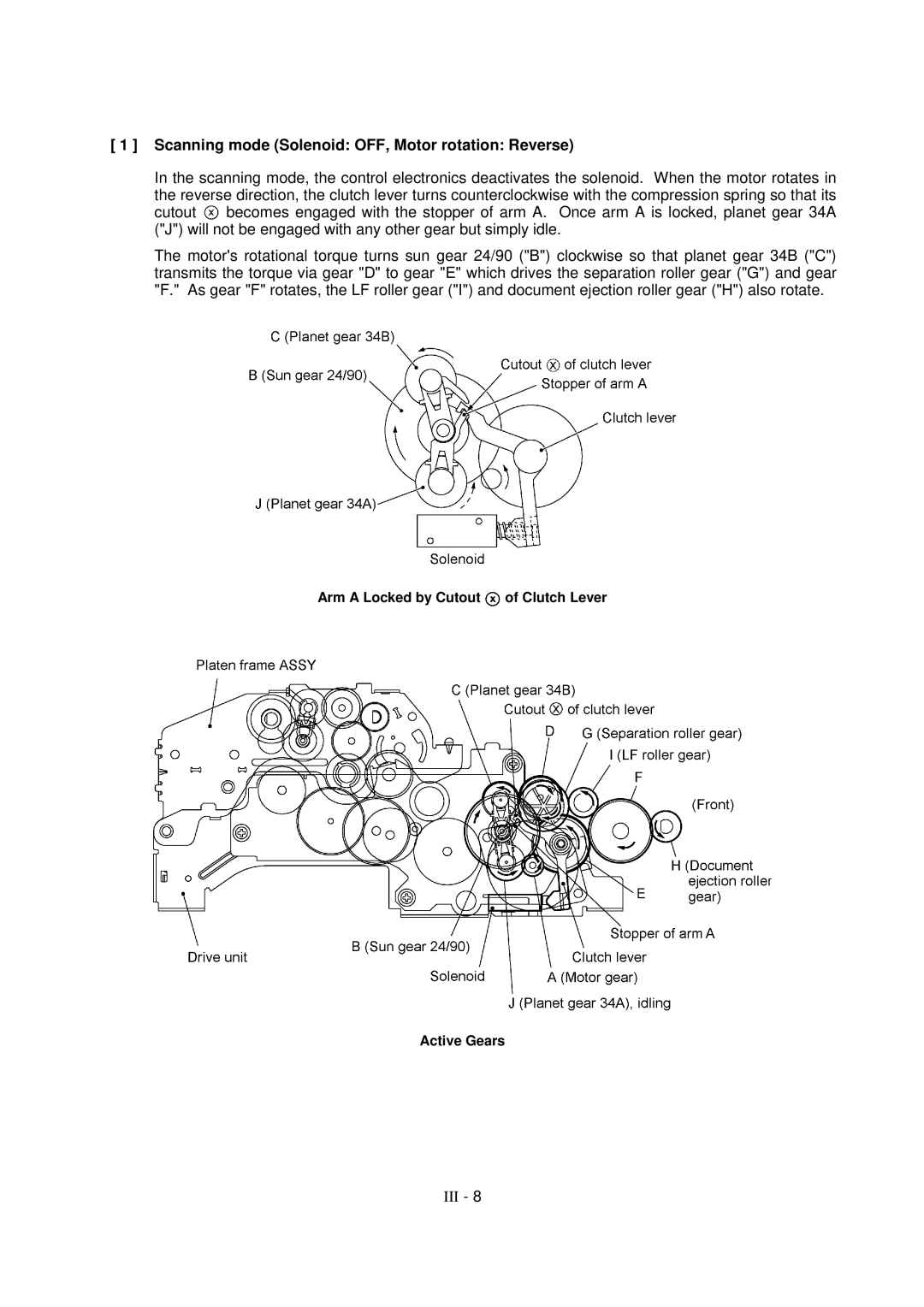 Brother MFC-970MC, FAX-931, FAX-921 service manual Scanning mode Solenoid OFF, Motor rotation Reverse 