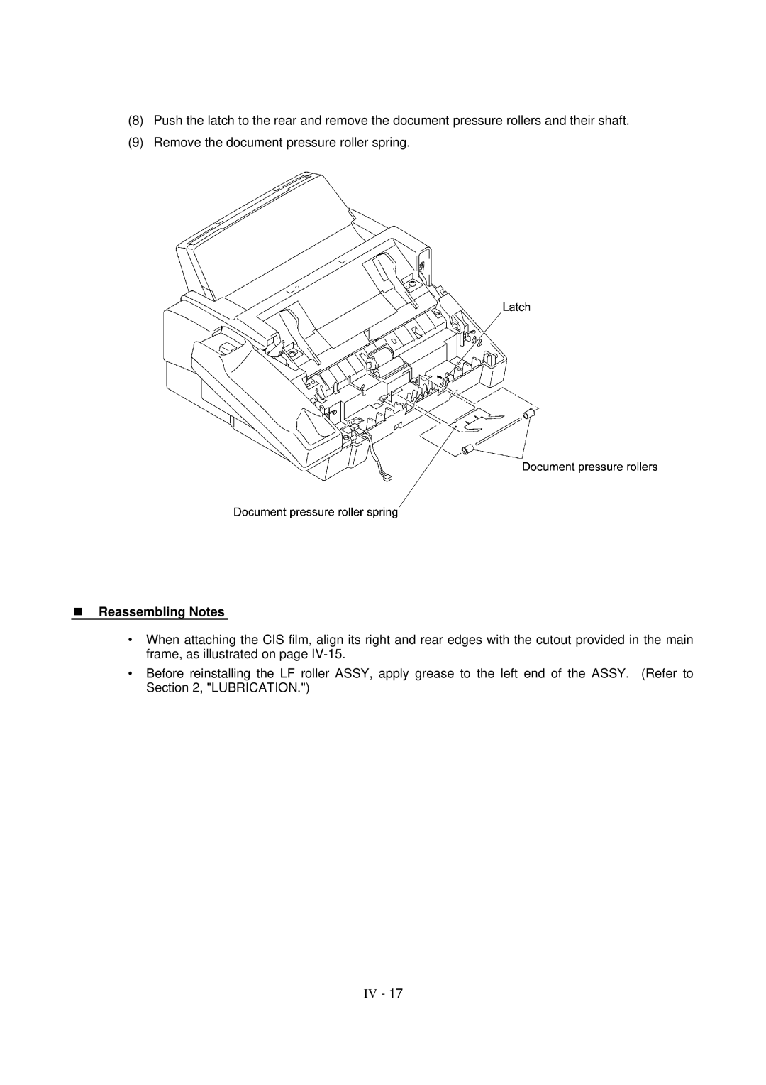 Brother MFC-970MC, FAX-931, FAX-921 service manual Reassembling Notes 