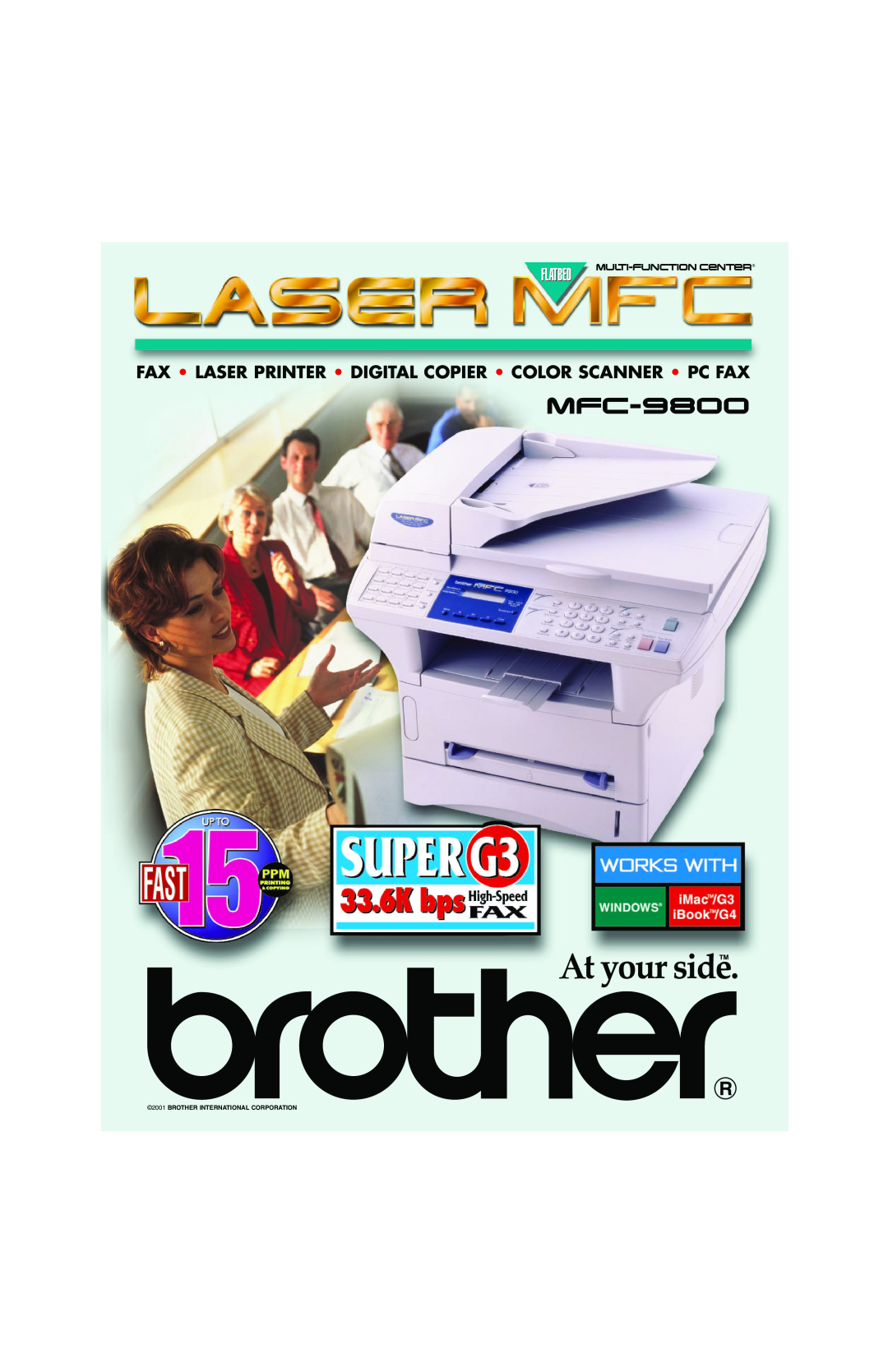 Brother MFC-9800 manual Fax Laser Printer Digital Copier Color Scanner Pc Fax, Flatbed, Multi-Function Center 