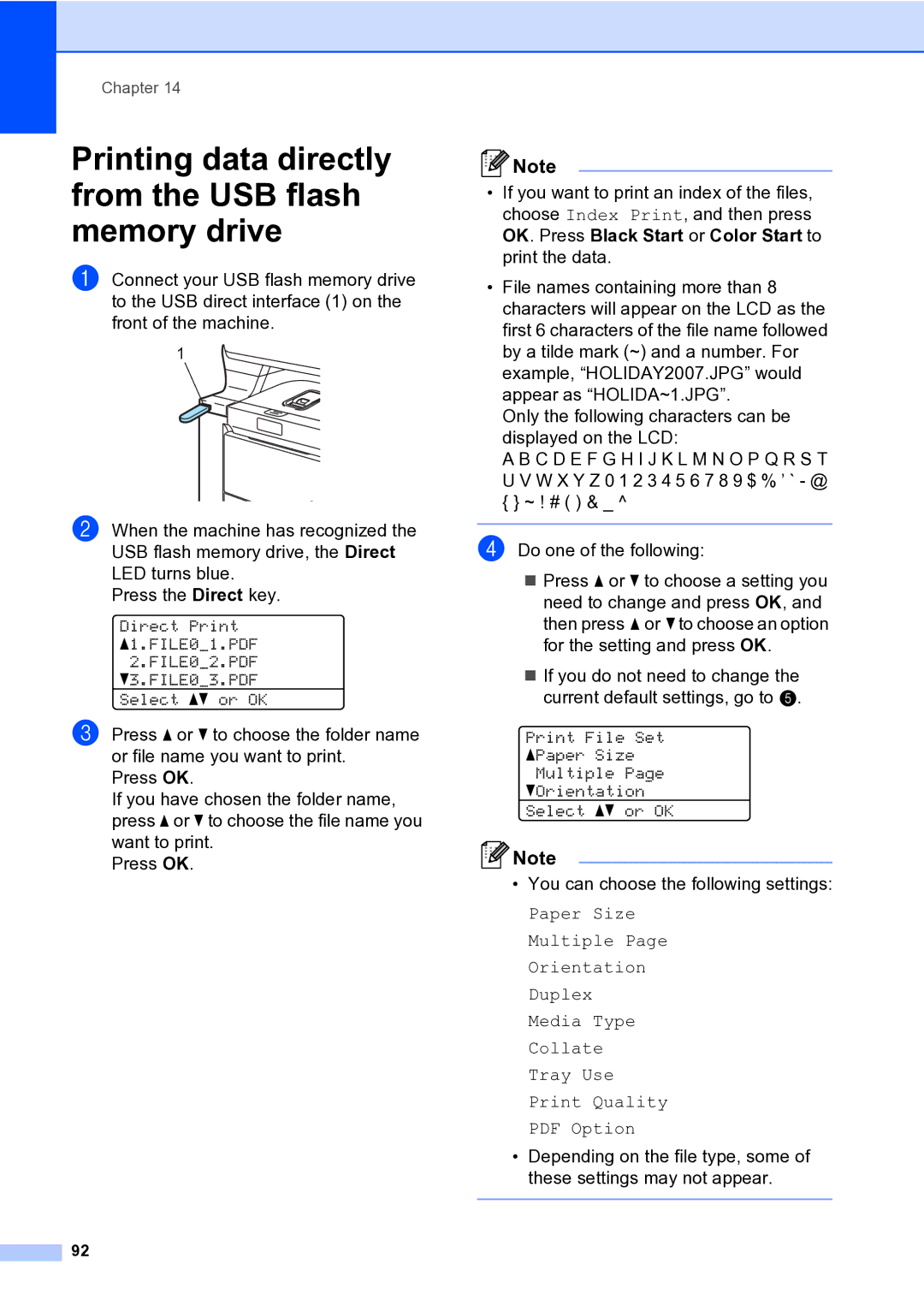 Brother MFC-9840CDW manual Printing data directly from the USB flash memory drive 