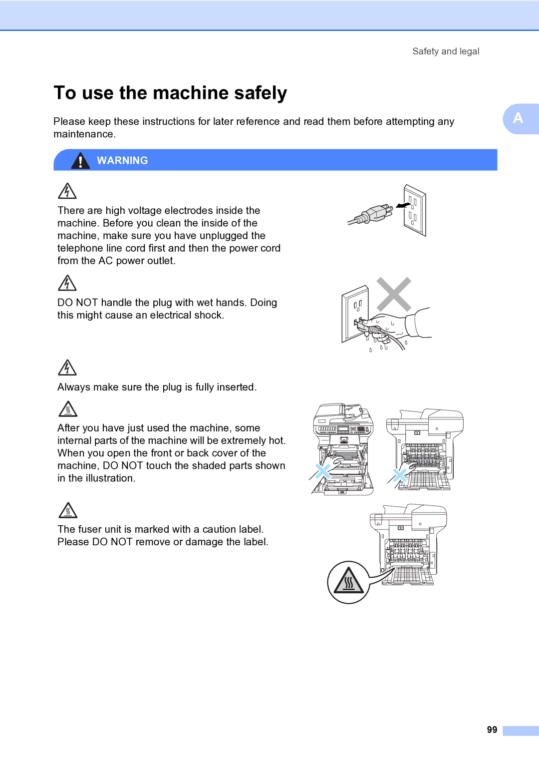 Brother MFC-9840CDW manual To use the machine safely 